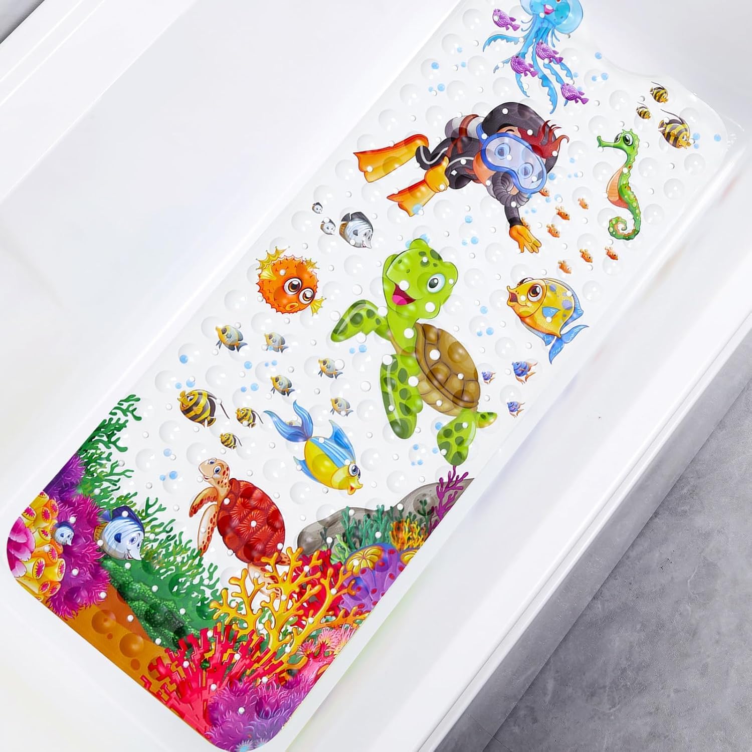 Baby Bath Mat for Tub for Kids, 40in x 16in Non Slip Cartoon Bath Tub Shower Mat...