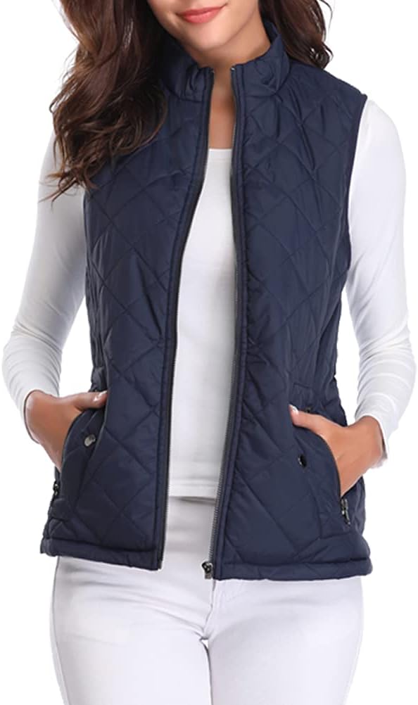 fuinloth Women's Quilted Gilet, Lightweight Body Warmer Zip Padded Stand Collar...