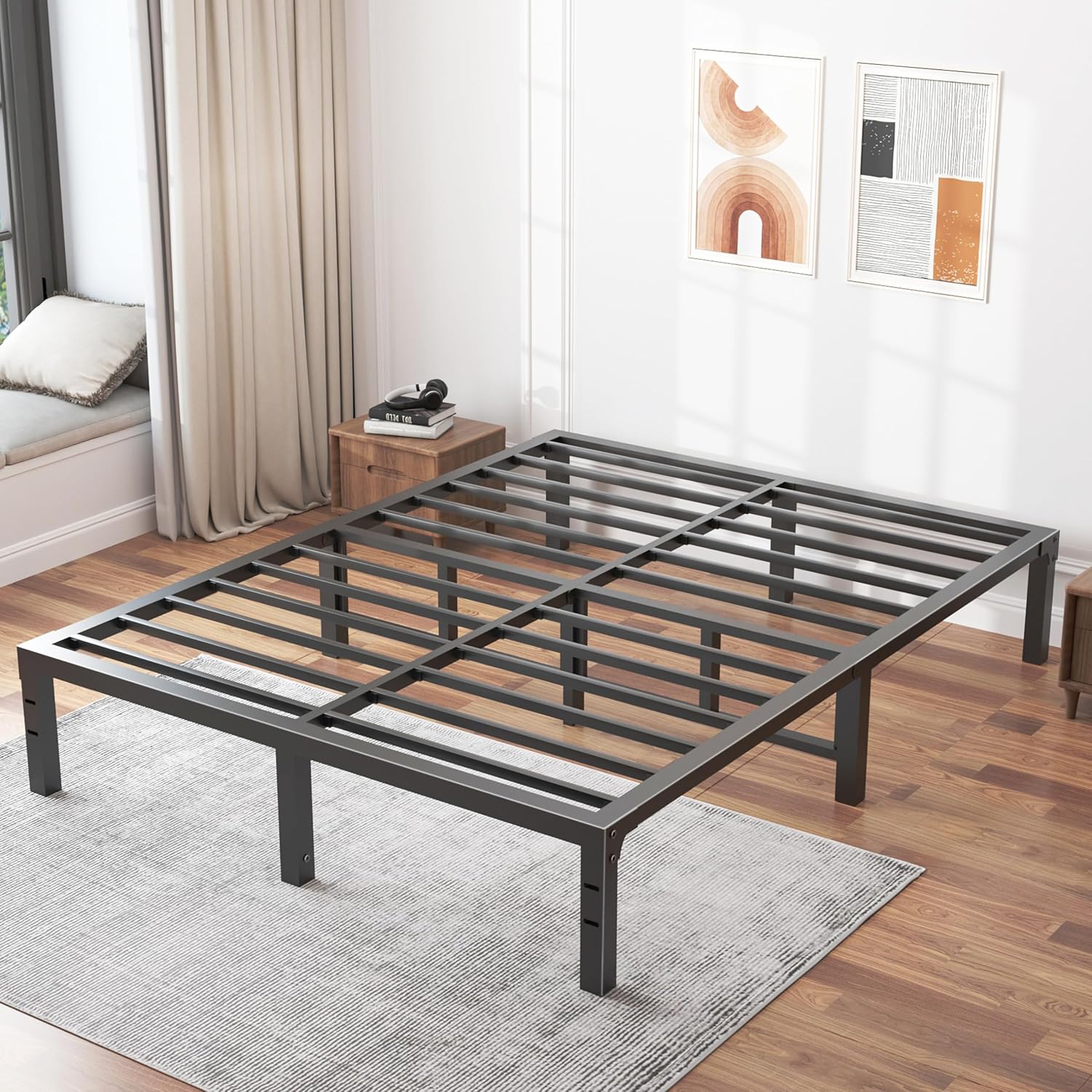FUIOBYVV Queen Bed Frame, 14 Inch Heavy Duty Metal Platform Bed Frame Queen Size...