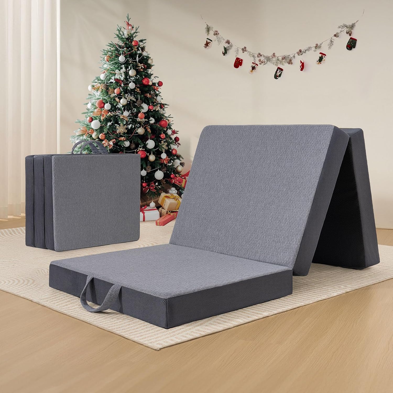 Vamcheer Tri Folding Mattress Single Size - 4 Inch Foldable Mattress for Travel/...