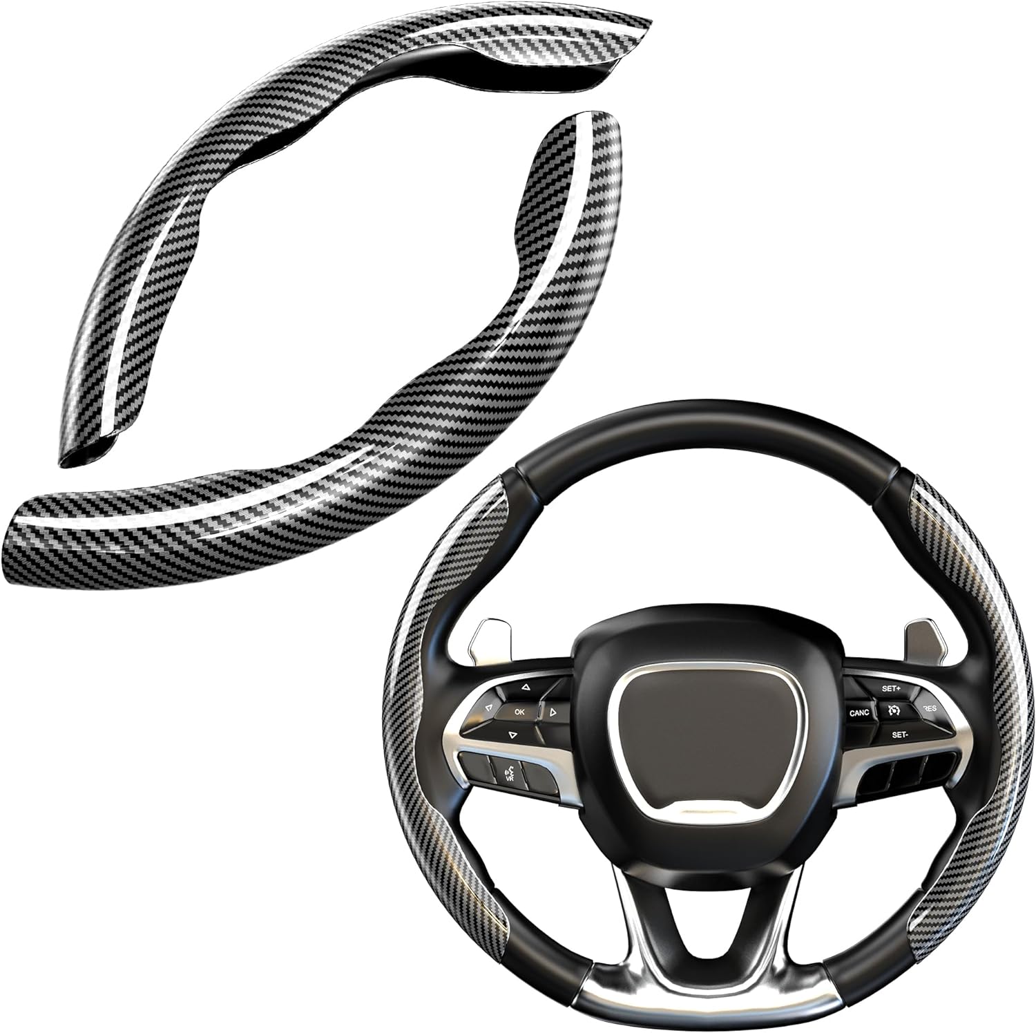 BenLoc Universal Fit Carbon Fiber Steering Wheel Cover, Hard Car Steering Wheel...