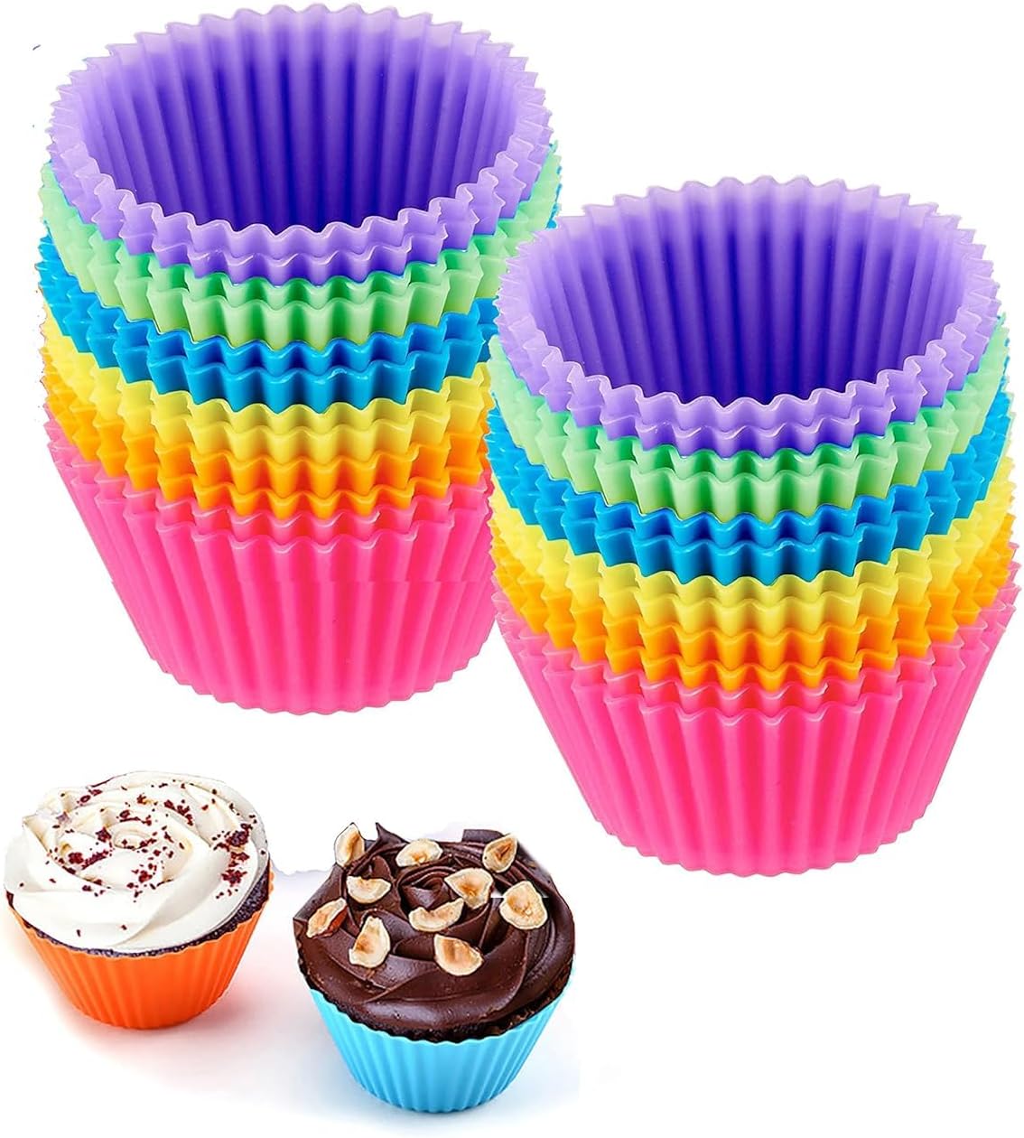 Reusable Silicone Cupcake Baking Cups 24 Pack, 2.75 inch Cups, & Non-stick Muffi...