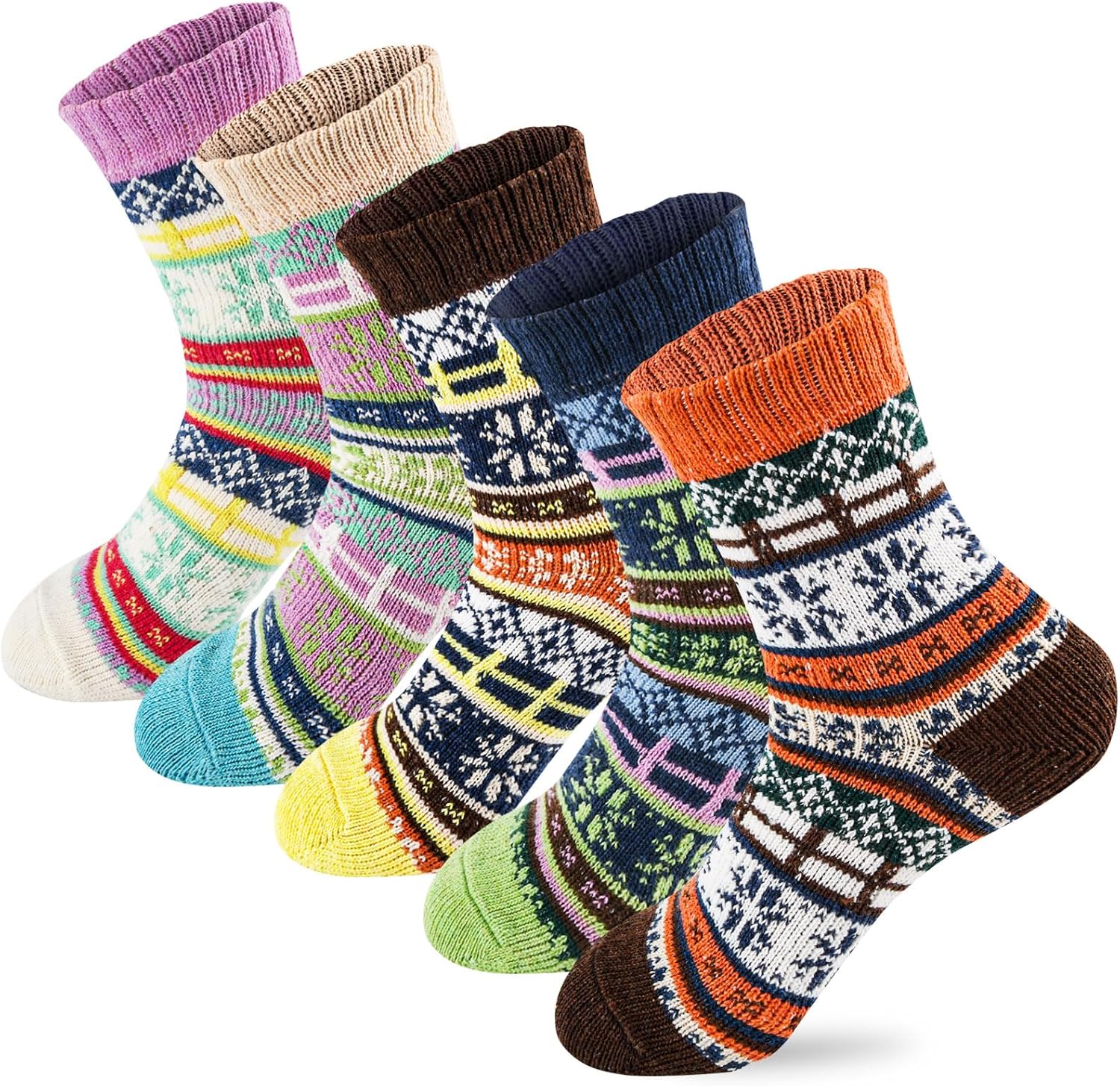 LKV 5Pairs Free Size Fuzzy Socks Soft Wool Crew Warm Socks for Women Winter Mult...