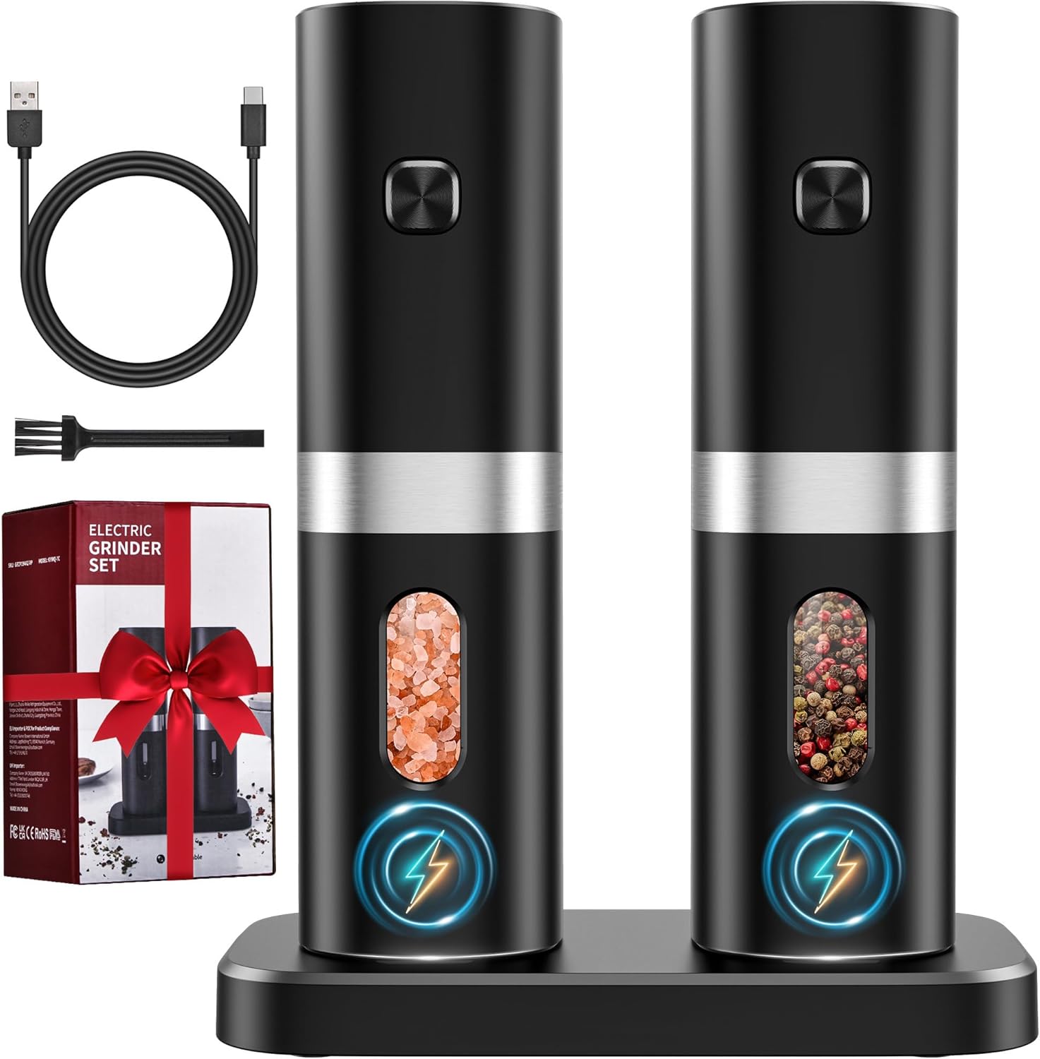 Electric Salt and Pepper Grinder Set, 2024 New Rec...