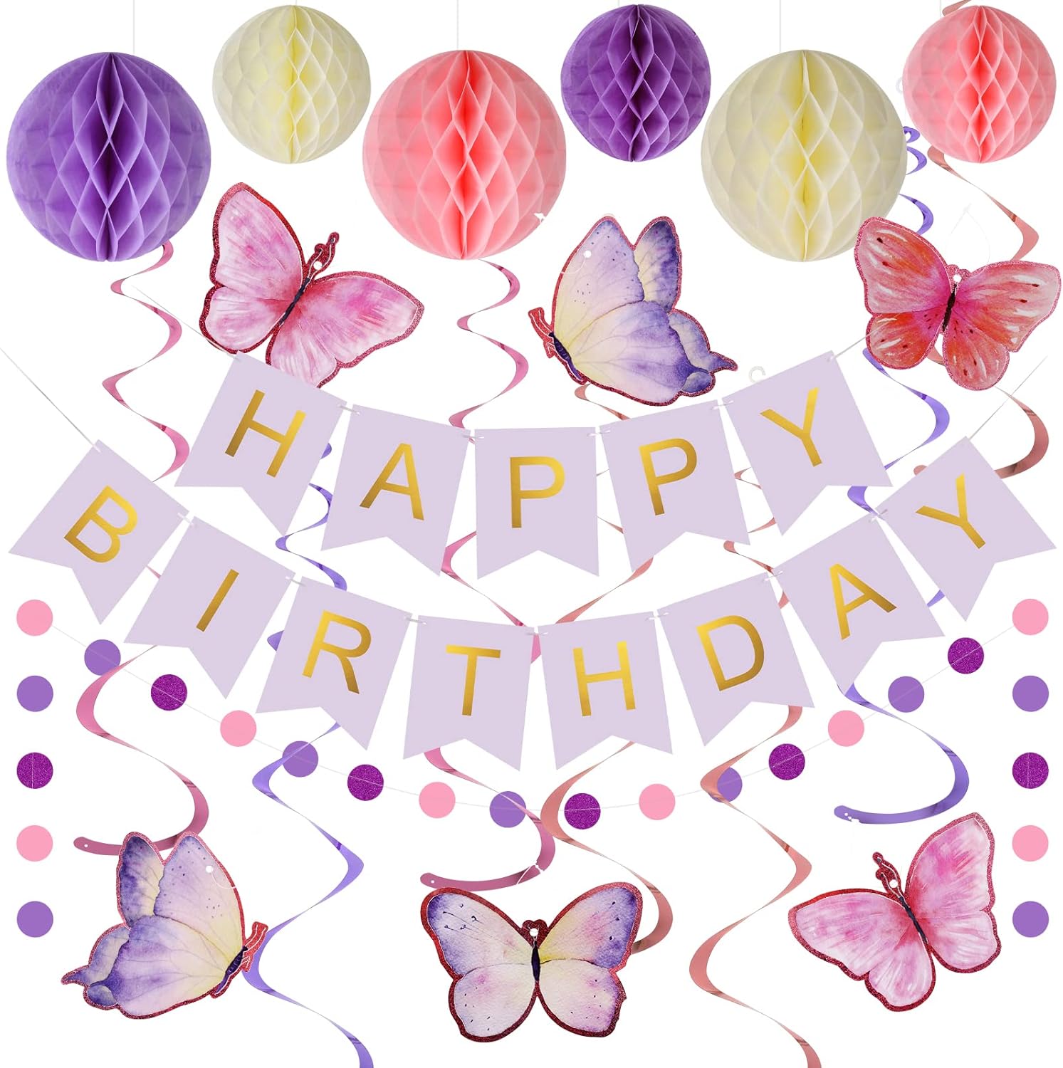 meowtastic Birthday Decorations, Happy Birthday Banner with Honeycomb Balls, But...