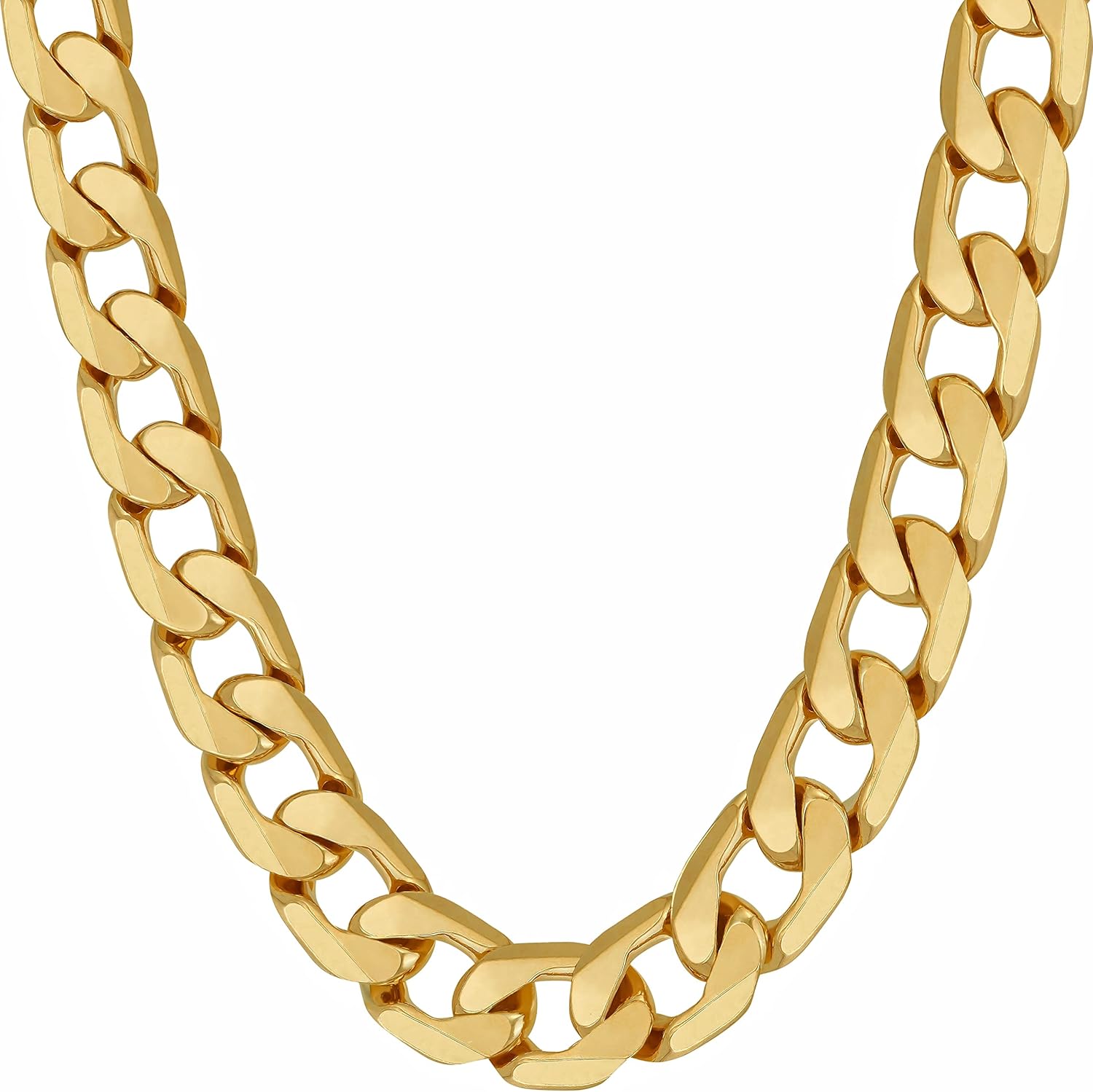 LIFETIME JEWELRY Beveled Cuban Link Curb Chain Necklaces 24k Real Gold Plated (3...