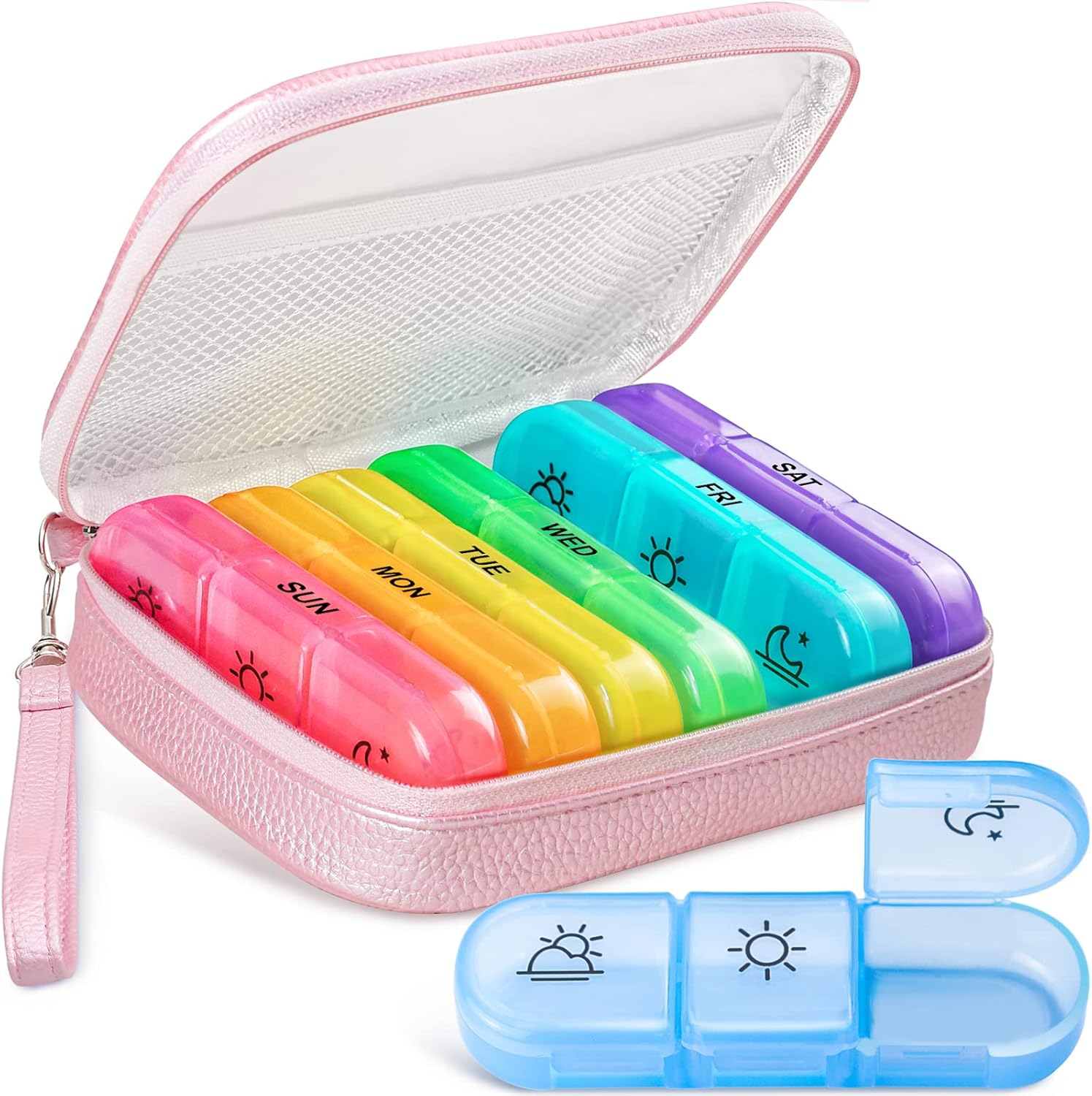 Cute Pill Organizer 3 Times a Day, Large Daily Pill Case for Women, Portable Pil...