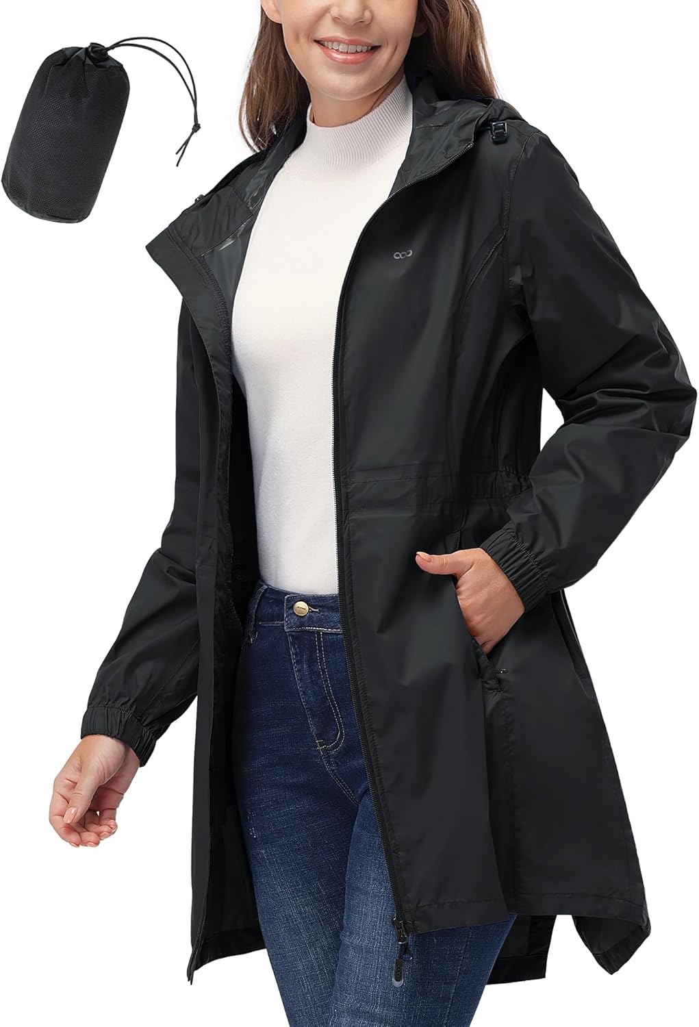 33,000ft Women's Waterproof Long Rain Coats, Special Packable Rain Jacket with H...
