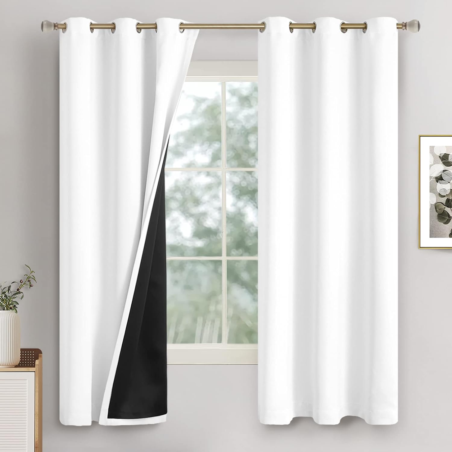 White Blackout Curtains for Bedroom 63 Inch Length 2 Panels Set, Thermal Insulat...