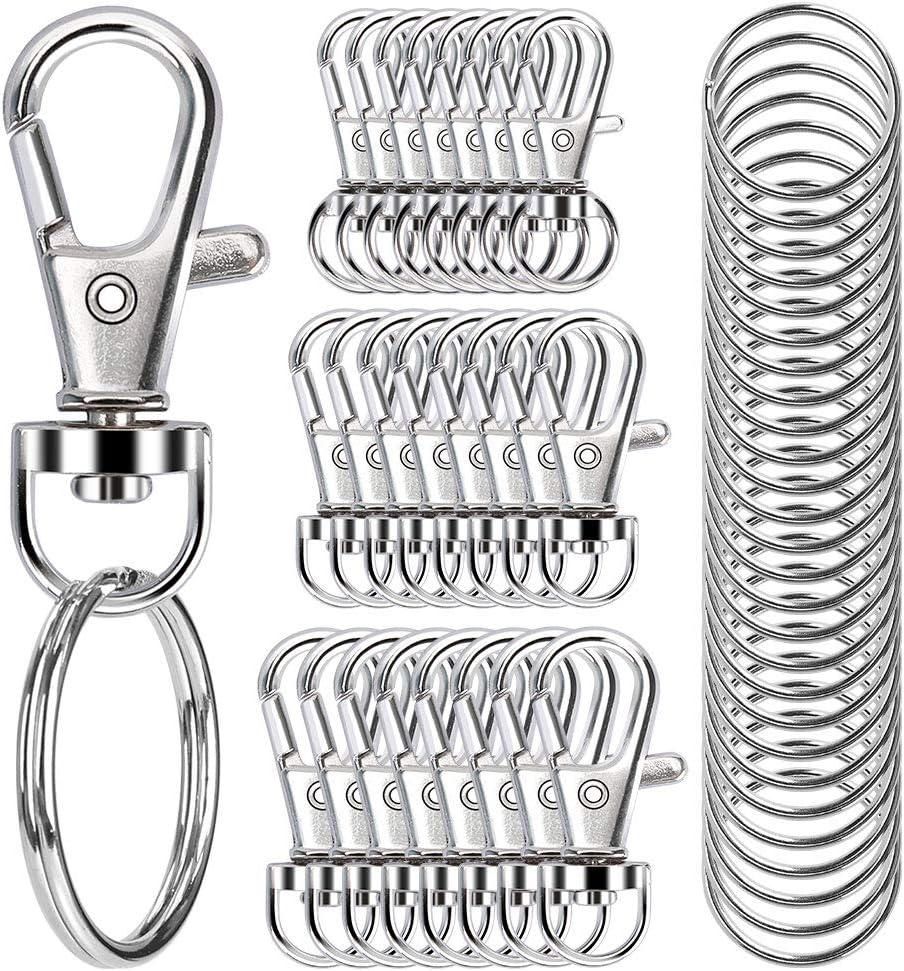 Swivel Snap Hooks with Key Rings, Premium Metal Swivel Lobster Claw Clasps Assor...