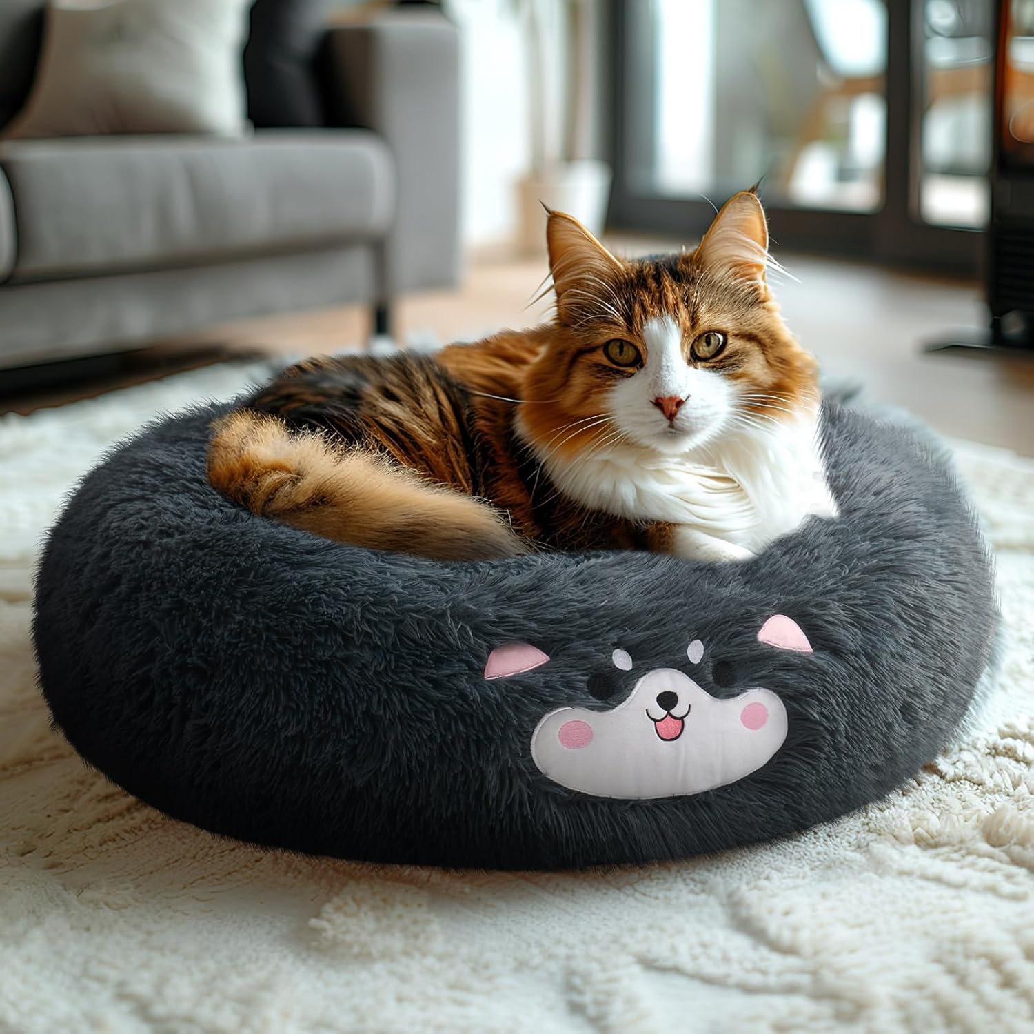 Veehoo Donut Calming Cat Dog Bed for Small Dogs Cat-Round Cute Small Cat Bed Pet...