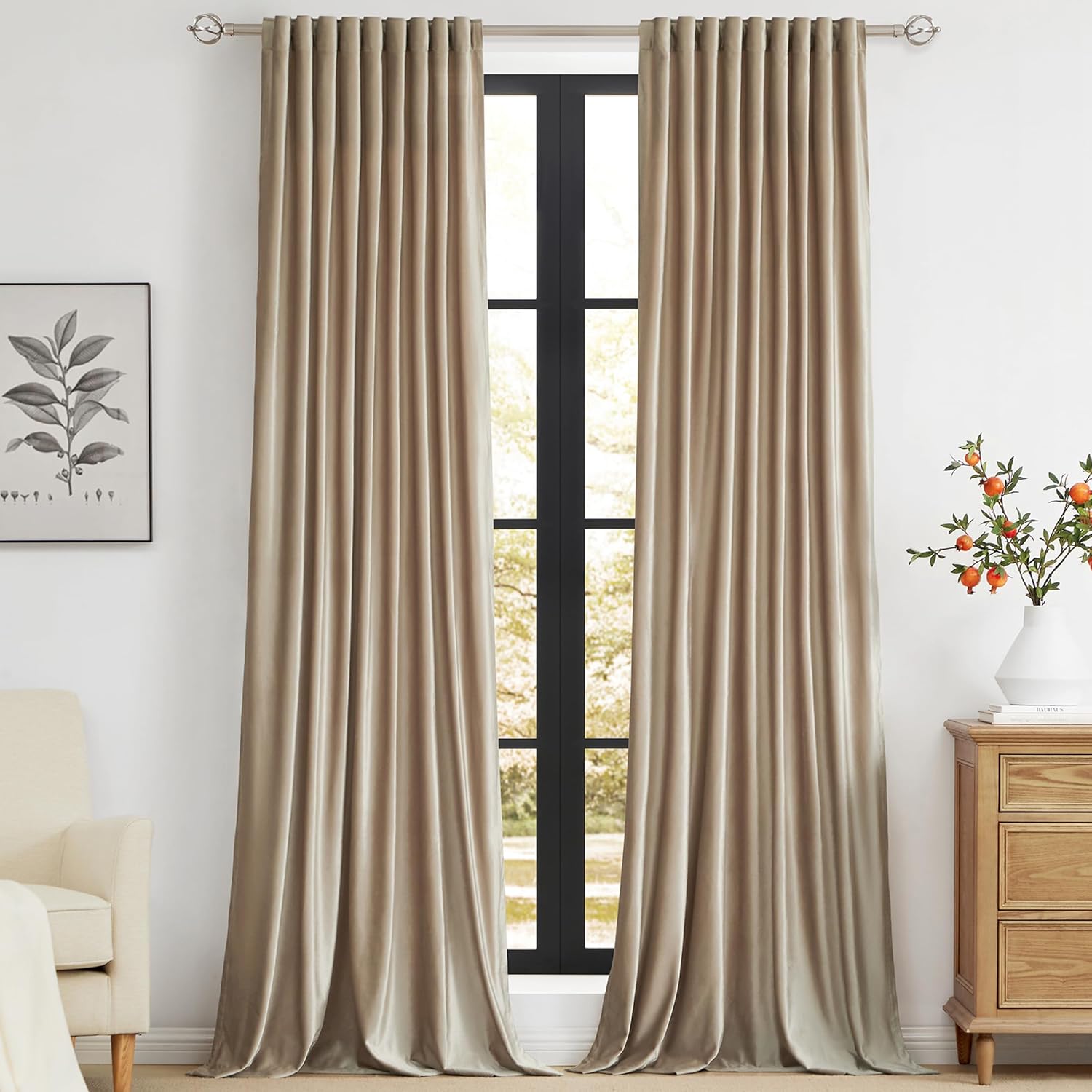 PRIMROSE Champagne Velvet Curtains 96 inch Long for Living Room,Set of 2 Panels...