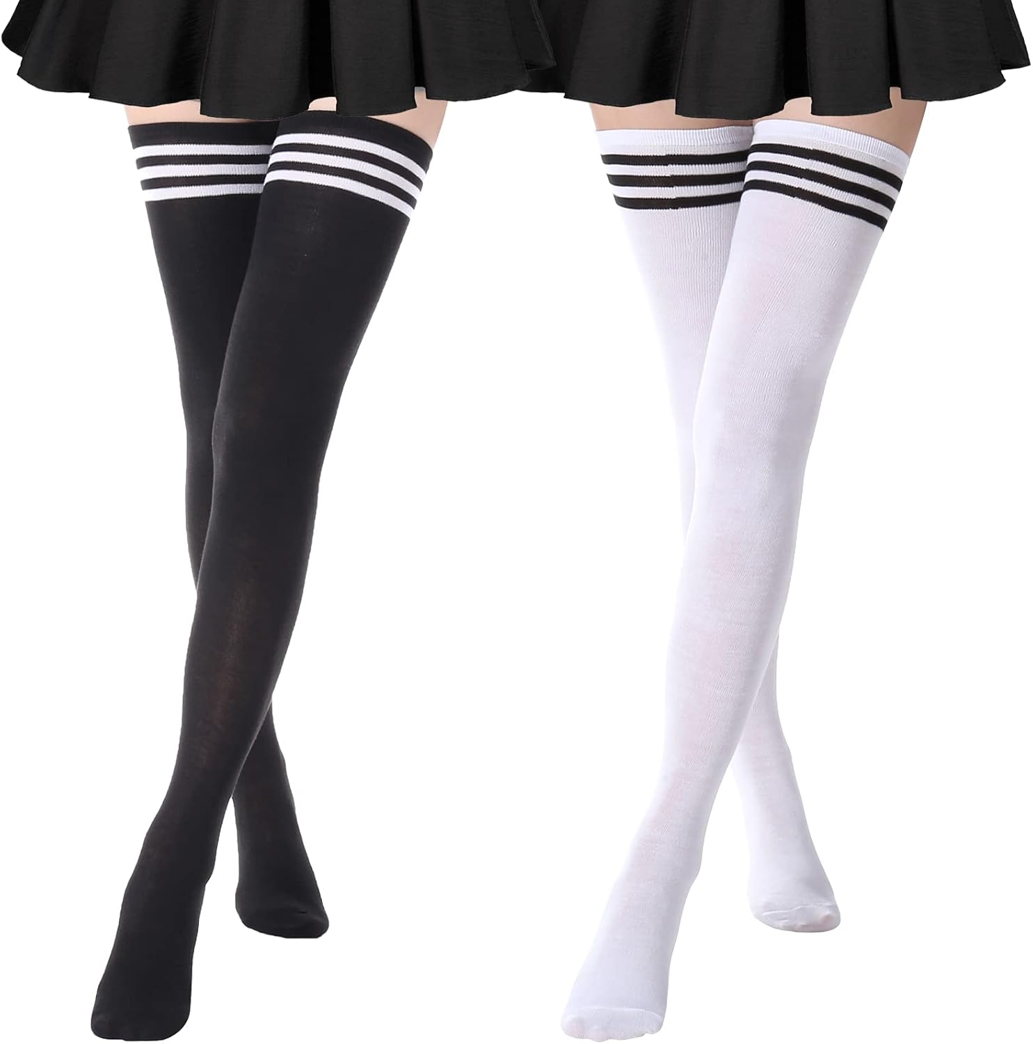 DRESHOW Extra Long High Thigh Socks Striped Over Knee Thin Tights Long Stocking...
