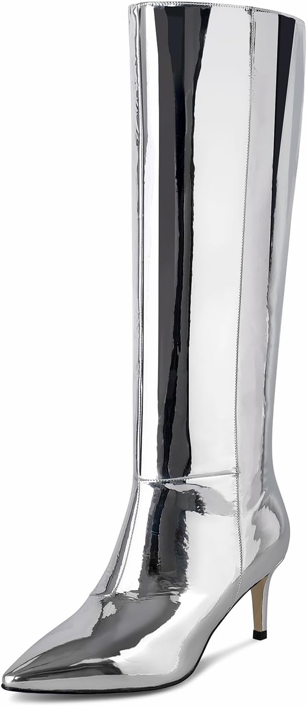 wetkiss Knee High Boots for Women, Special Boots with Kitten Heel and Pointed To...