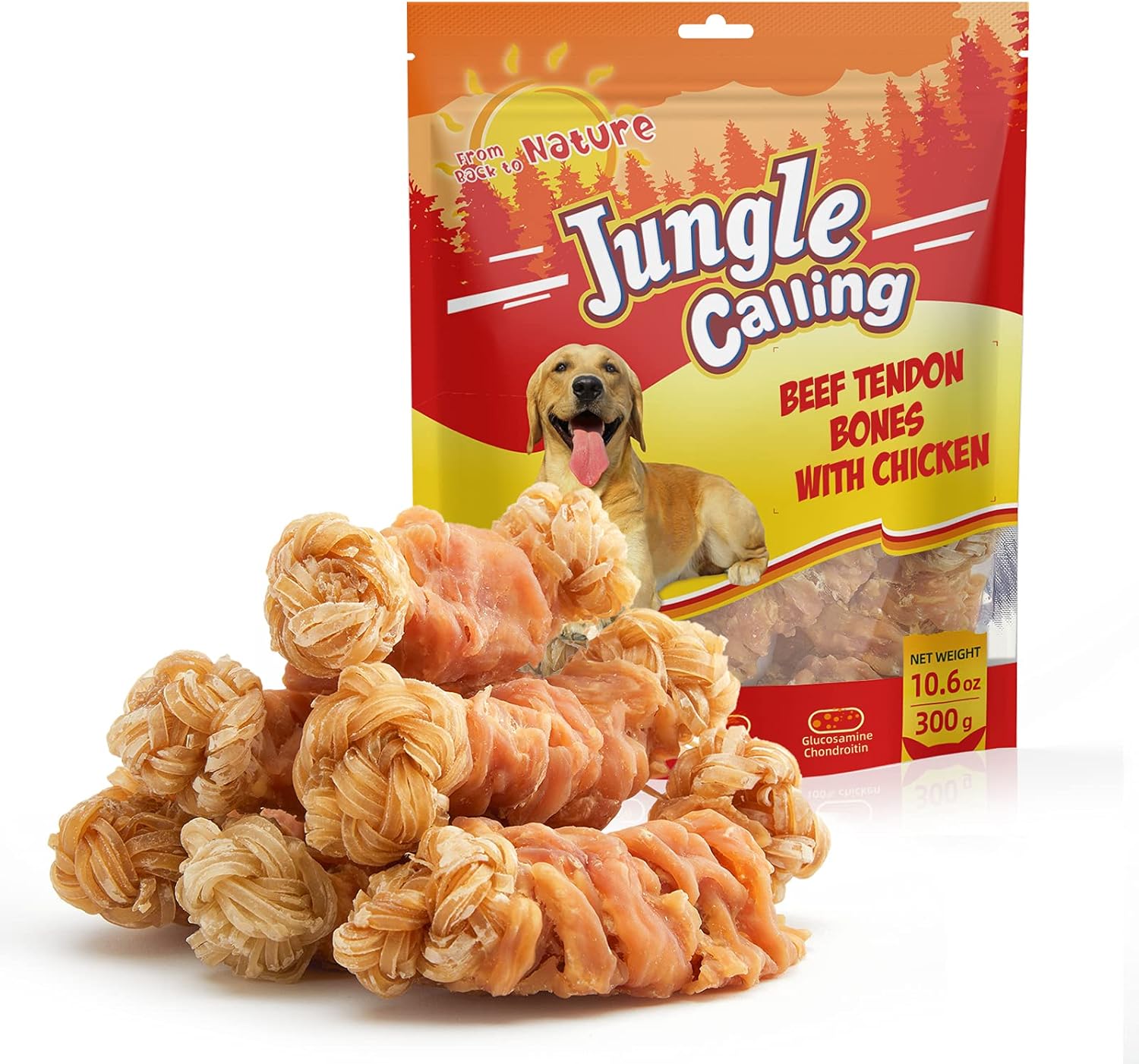 Jungle Calling Beef Tendons for Dogs, Chicken Wrapped Tendons Dog Chews Long Las...