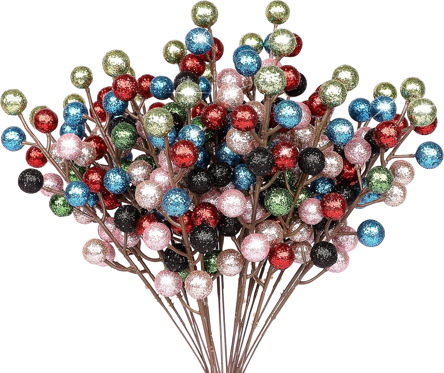 HOHOTIME 24 Pack Artificial Berry Stems Branches, Christmas Faux Holly Colorful...