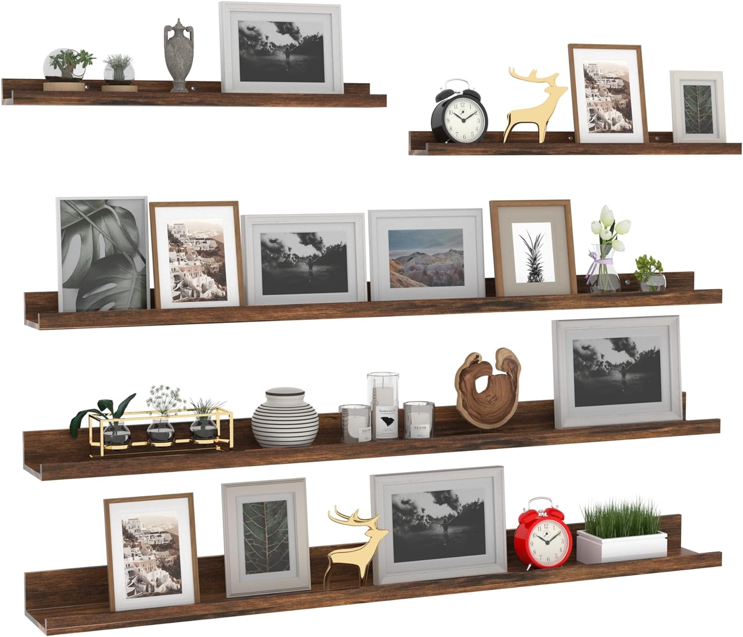 Giftgarden 47 Inch Long Floating Shelves for Wall Set of 5, Rustic Wood Wall She...