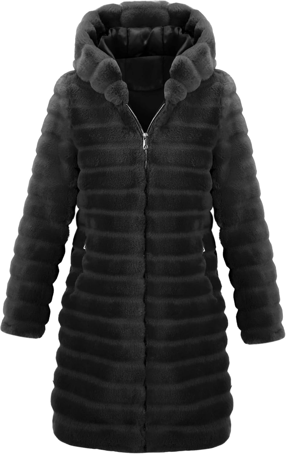 RISISSIDA Women Long Faux Fur Coat Fuzzy Jacket Hooded Winter Fall Warm Overcoat...
