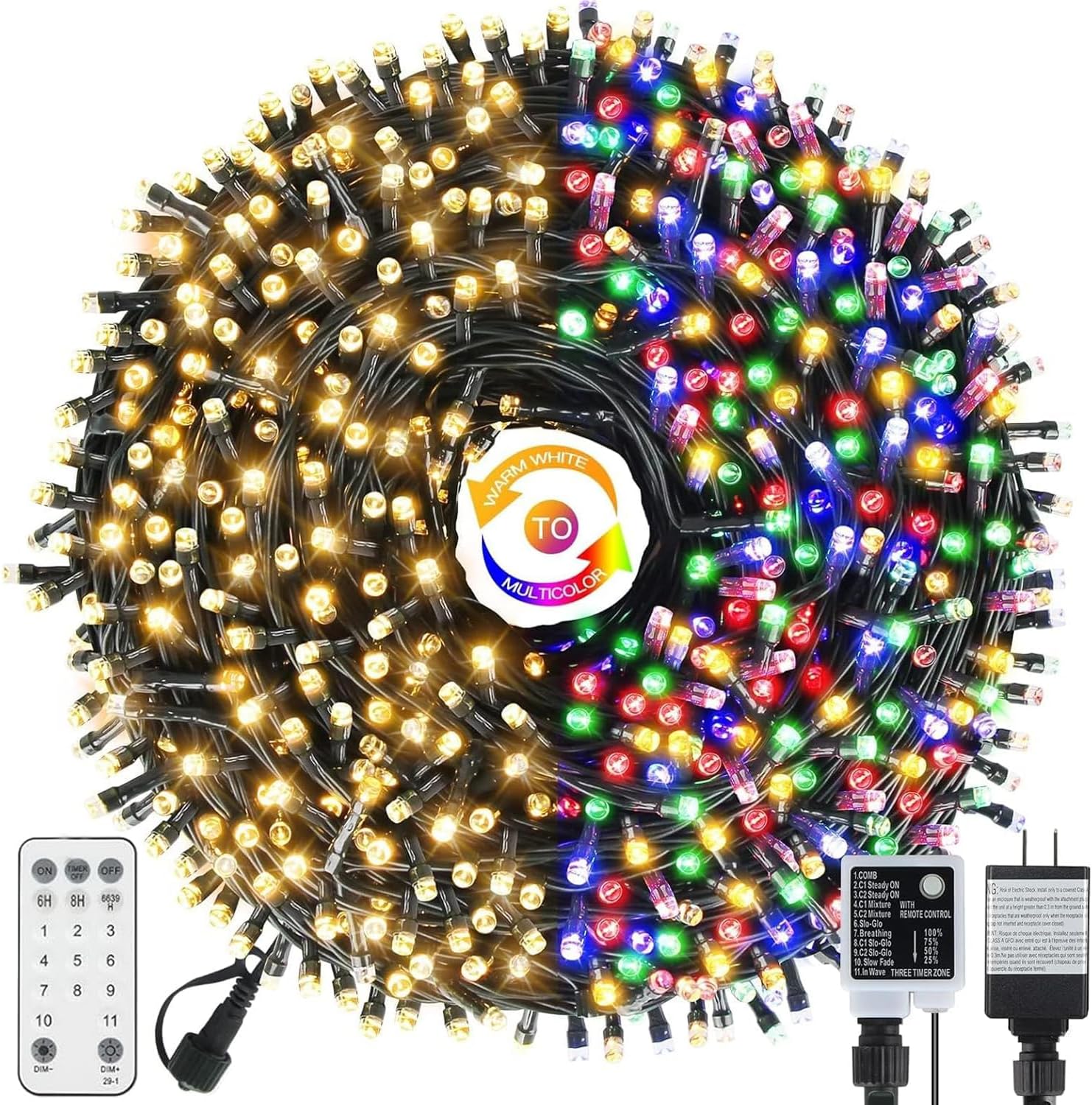 Tcamp Color Changing Christmas Tree Lights Outdoor Indoor, 800 LED 262ft Warm Wh...