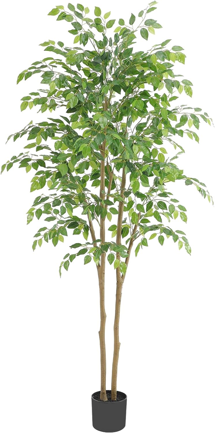 Tall Ficus Tree Artificial，6ft(72in) Faux Ficus Tree with Realistic Smooth and...