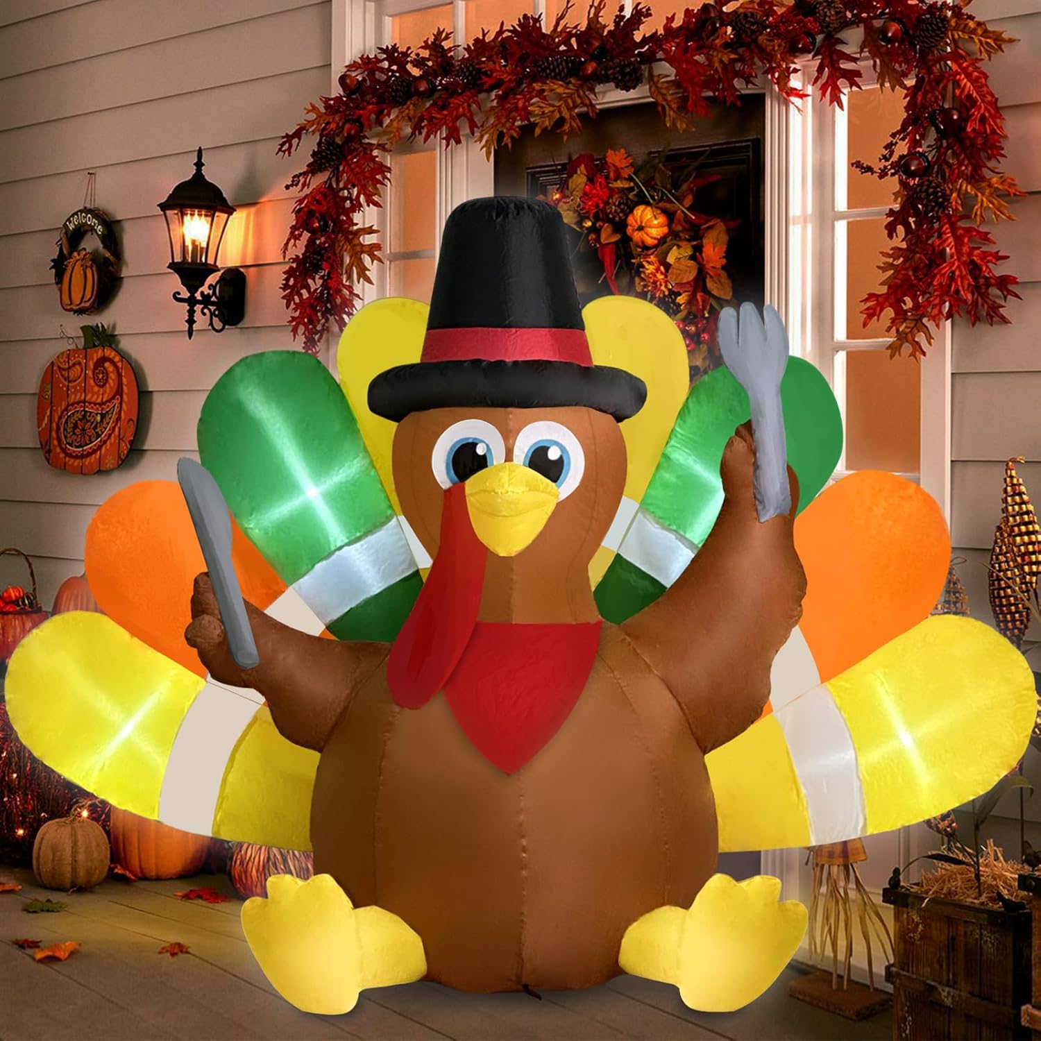 Danxilu 6 FT Thanksgiving Inflatables Outdoor Decorations, Inflatable Turkey wit...
