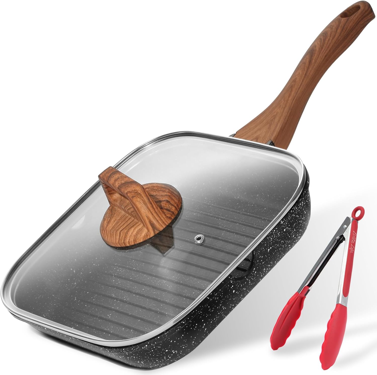 ESLITE LIFE 11 Inch Nonstick Grill Pan with Lid for Indoor Cooking, Versatile In...