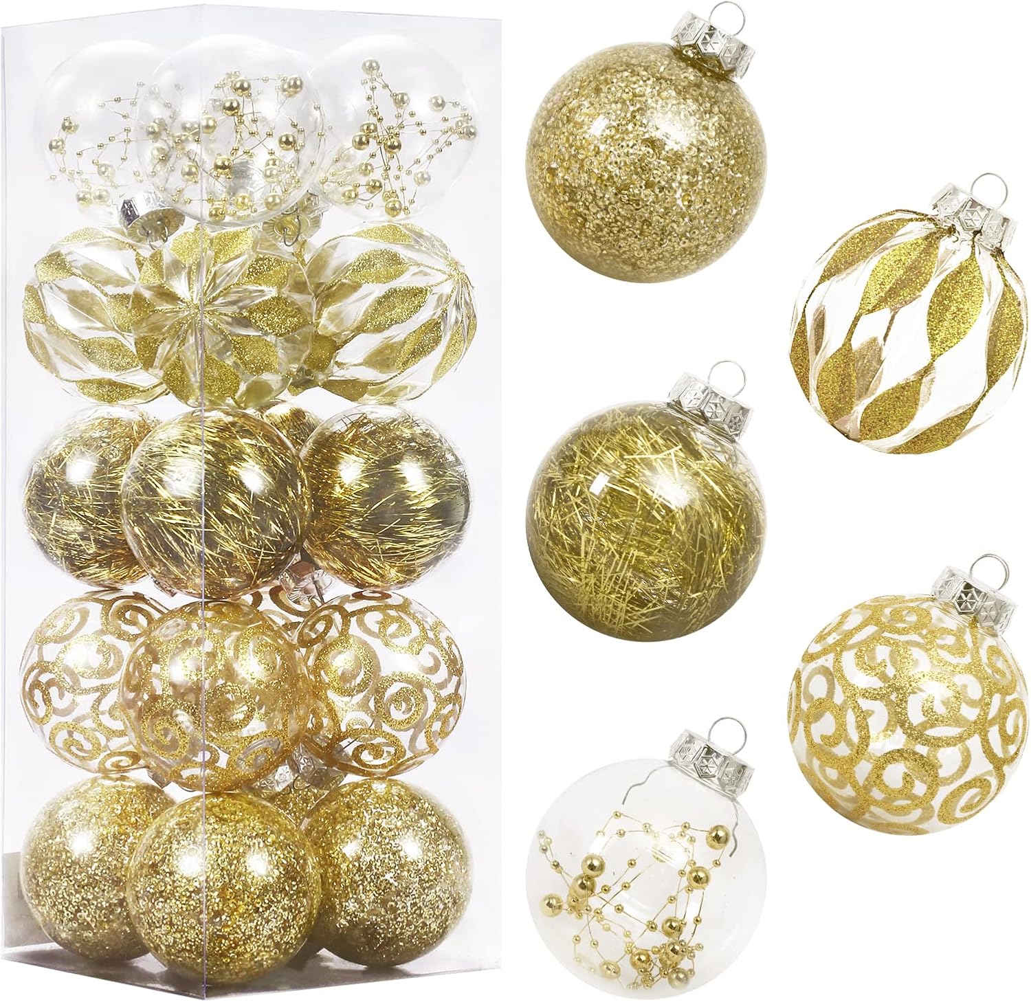 80MM/3.14" Clear Christmas Ornaments Set, 20PCS Shatterproof Decorative Hanging...