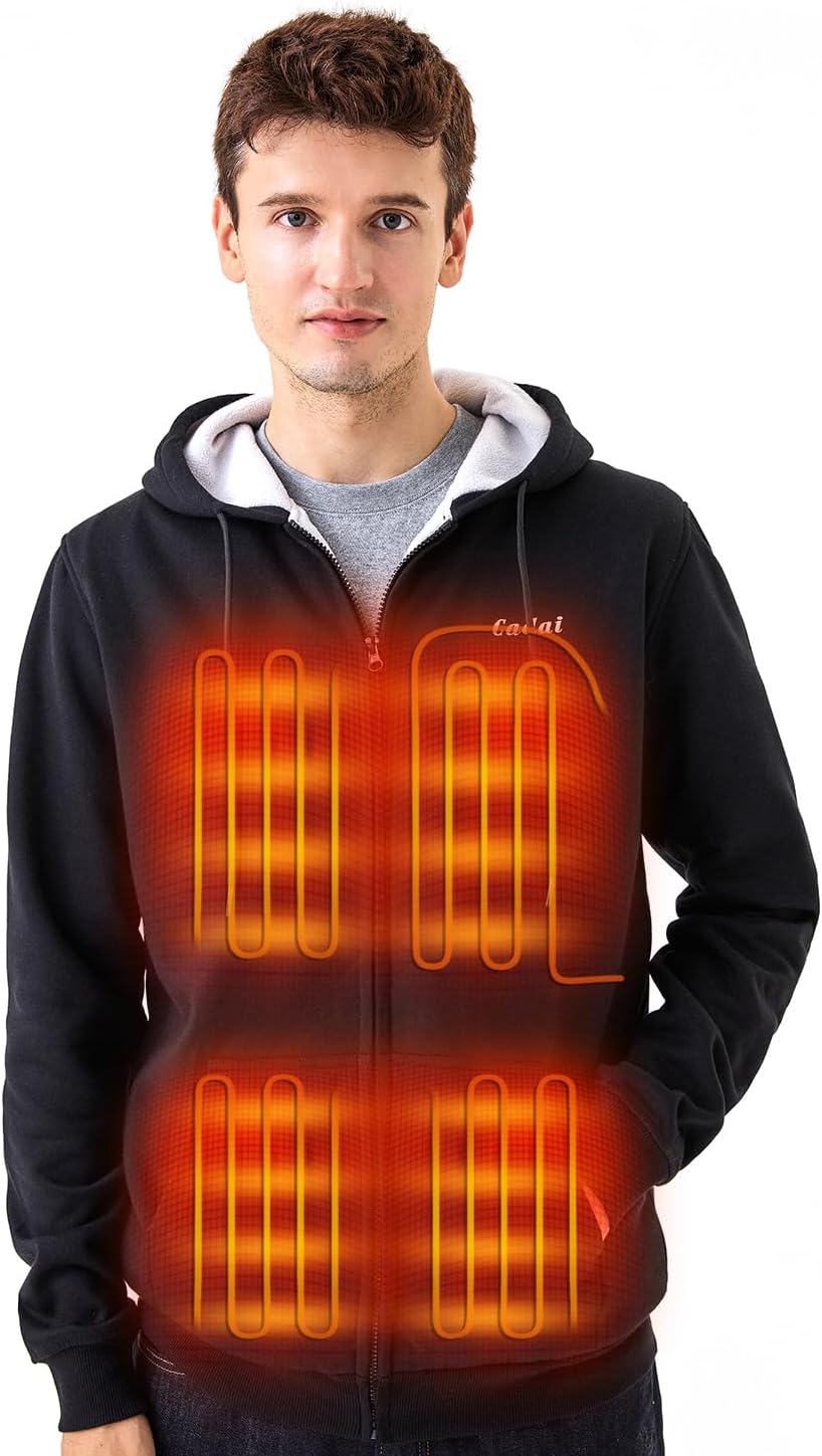 Heated Hoodie for Men and Women with 7.4V Battery Pack, Heavyweight Full-Zip Fle...