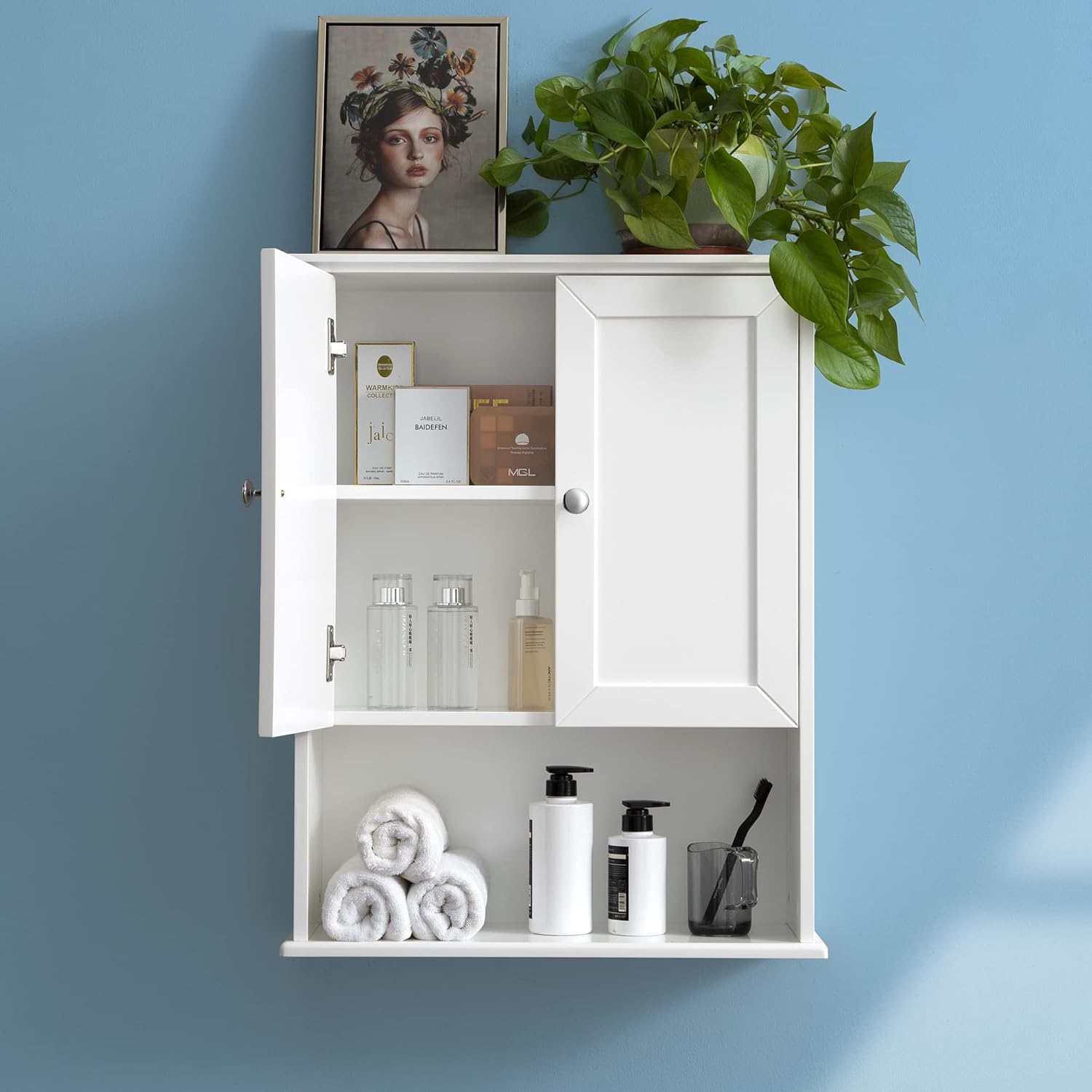 White Bathroom Wall Cabinet Over The Toilet Storage Cabinet, 24x30 Inch Wood Med...