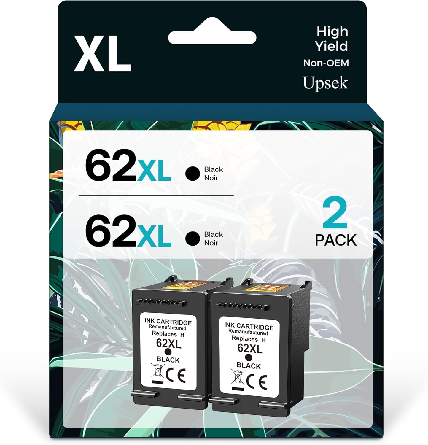 Remanufacture 62XL Black Ink Cartridge Compatible Ink 62 XL Replacement with HP...