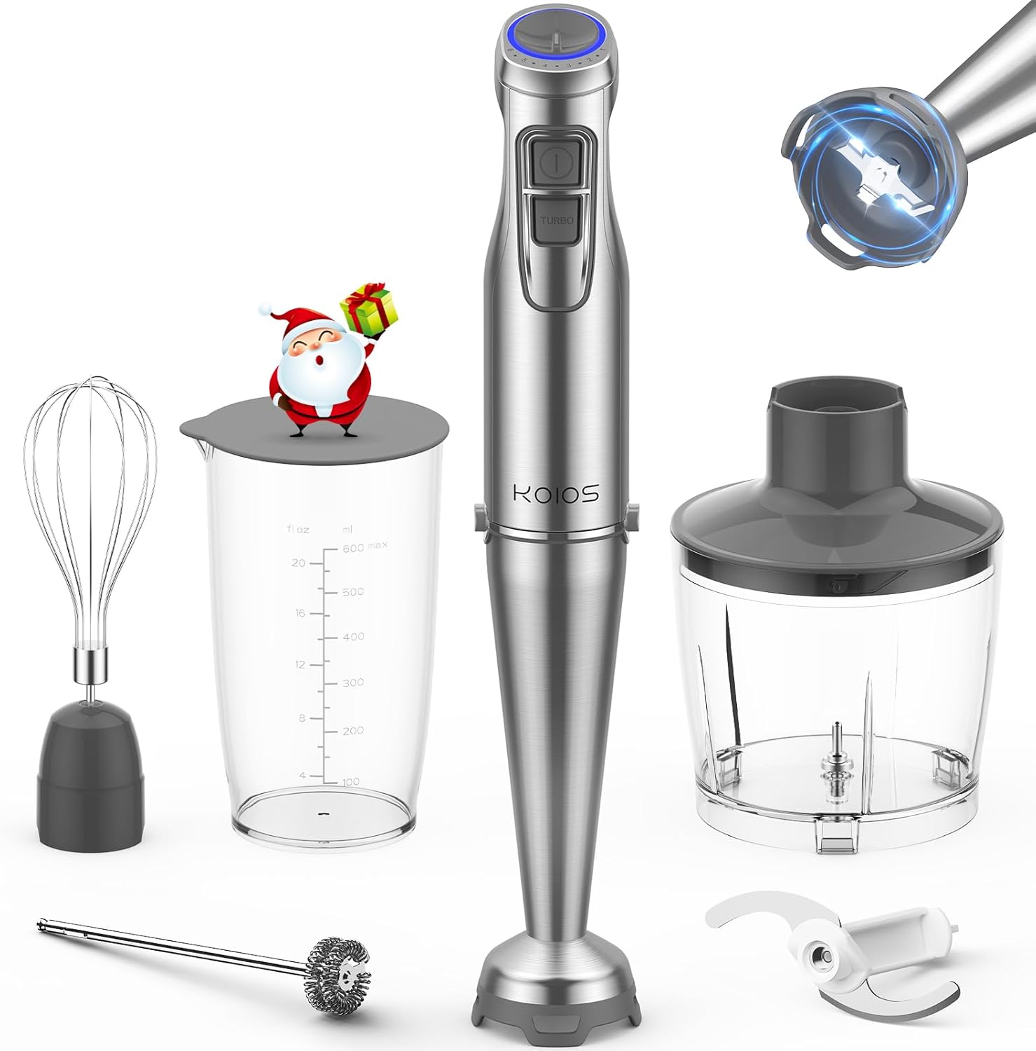 KOIOS 1100W Immersion Hand Blender, Stainless Steel Stick Blender with 12-Speed...
