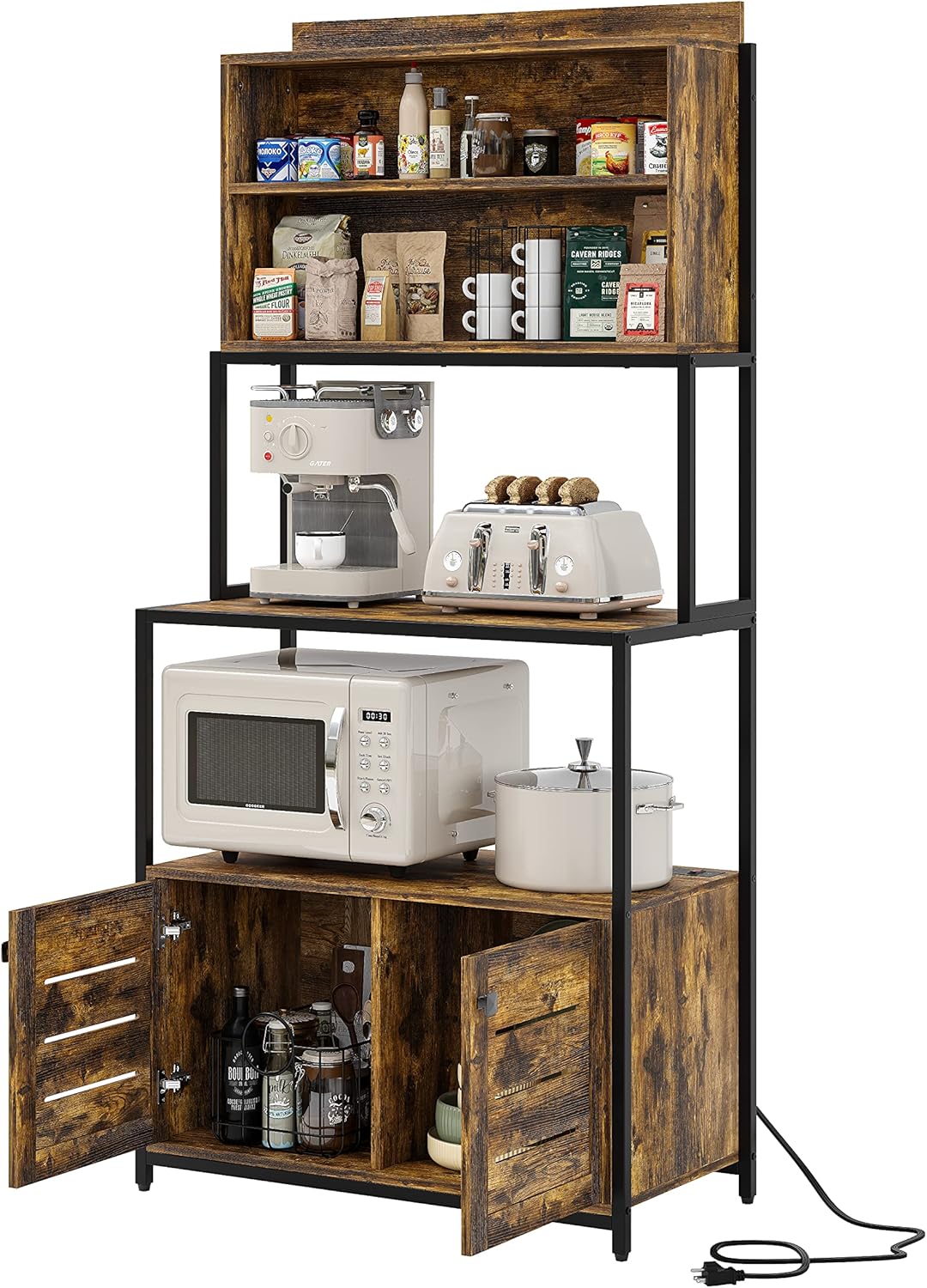 Furniouse 5-Tier Kitchen Bakers Rack with Power Outlet, Industrial Microwave Ove...
