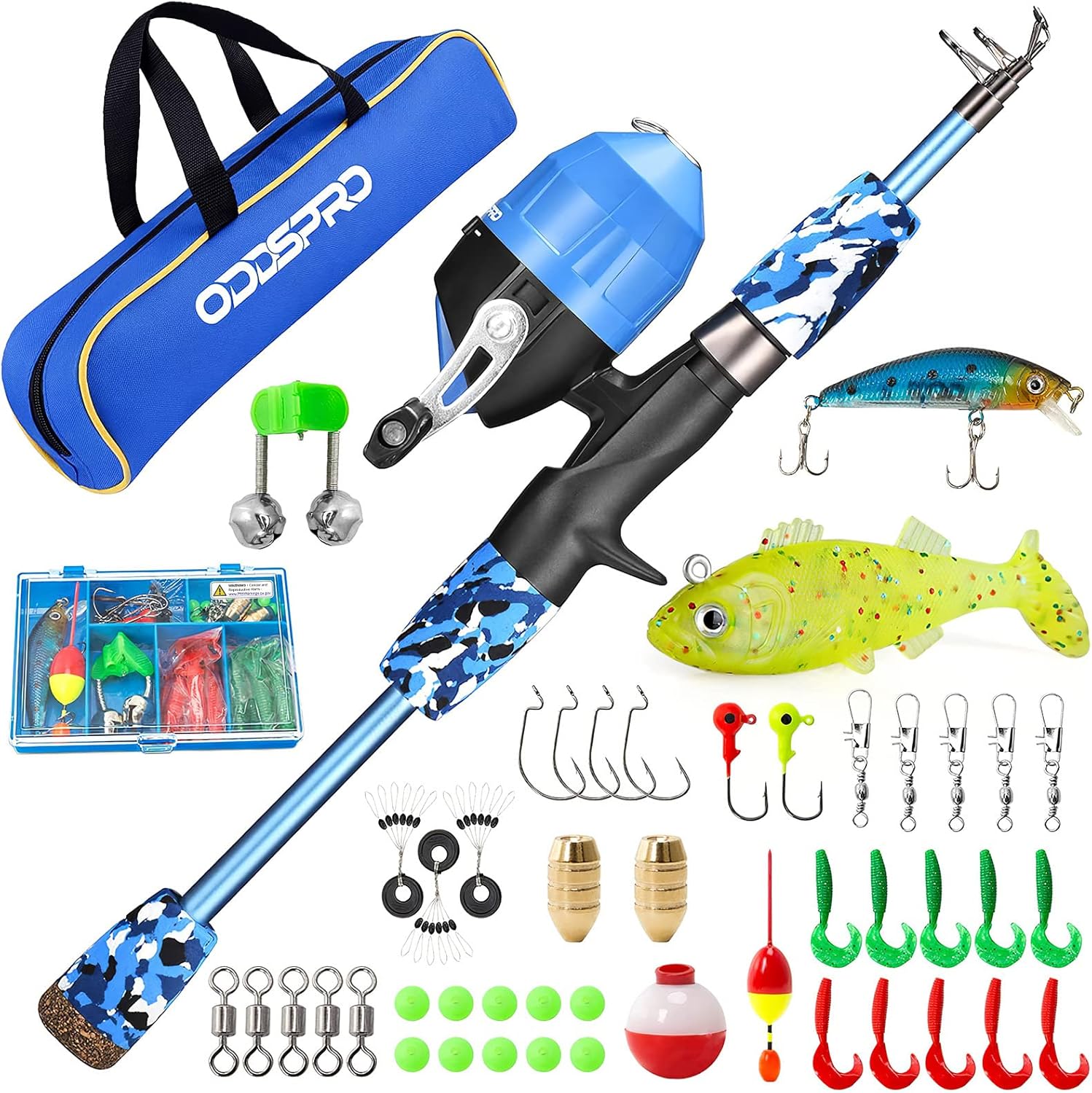 ODDSPRO Kids Fishing Pole Pink, Portable Telescopic Fishing Rod and Reel Combo K...