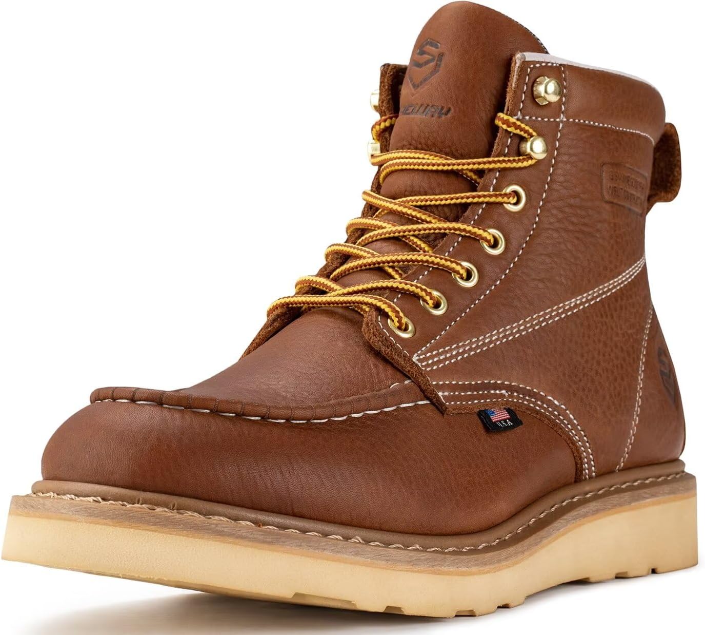 SUREWAY 6” Wedge Moc Toe Work Boots for Men - Soft Toe, Premium Full-Grain Leath...