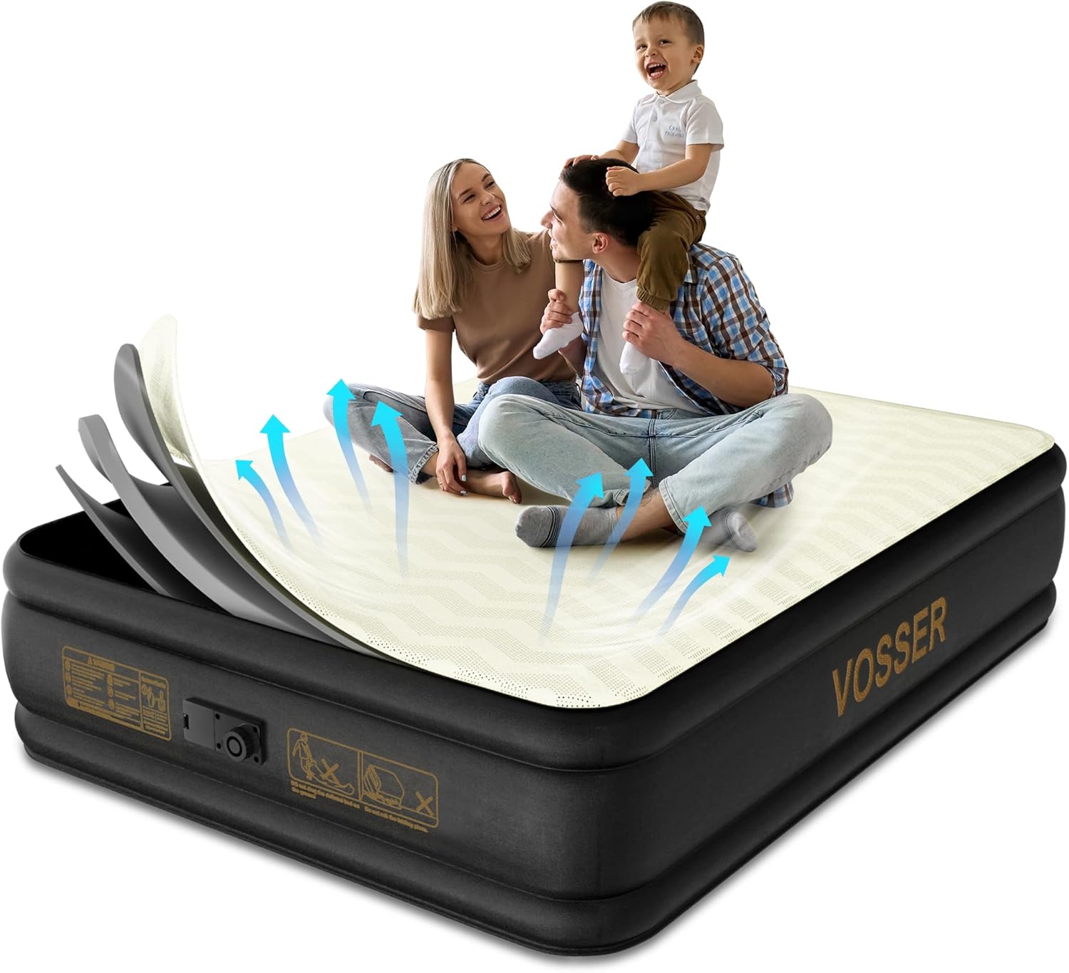 Queen Air Mattress with Built-in Pump,18'' Foam Topper Inflatable Mattress,Luxur...