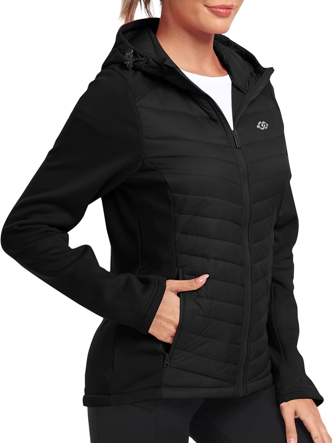 MoFiz Womens Fleece Lined Softshell Jacket Hooded Lightweight Insulated Puffer H...