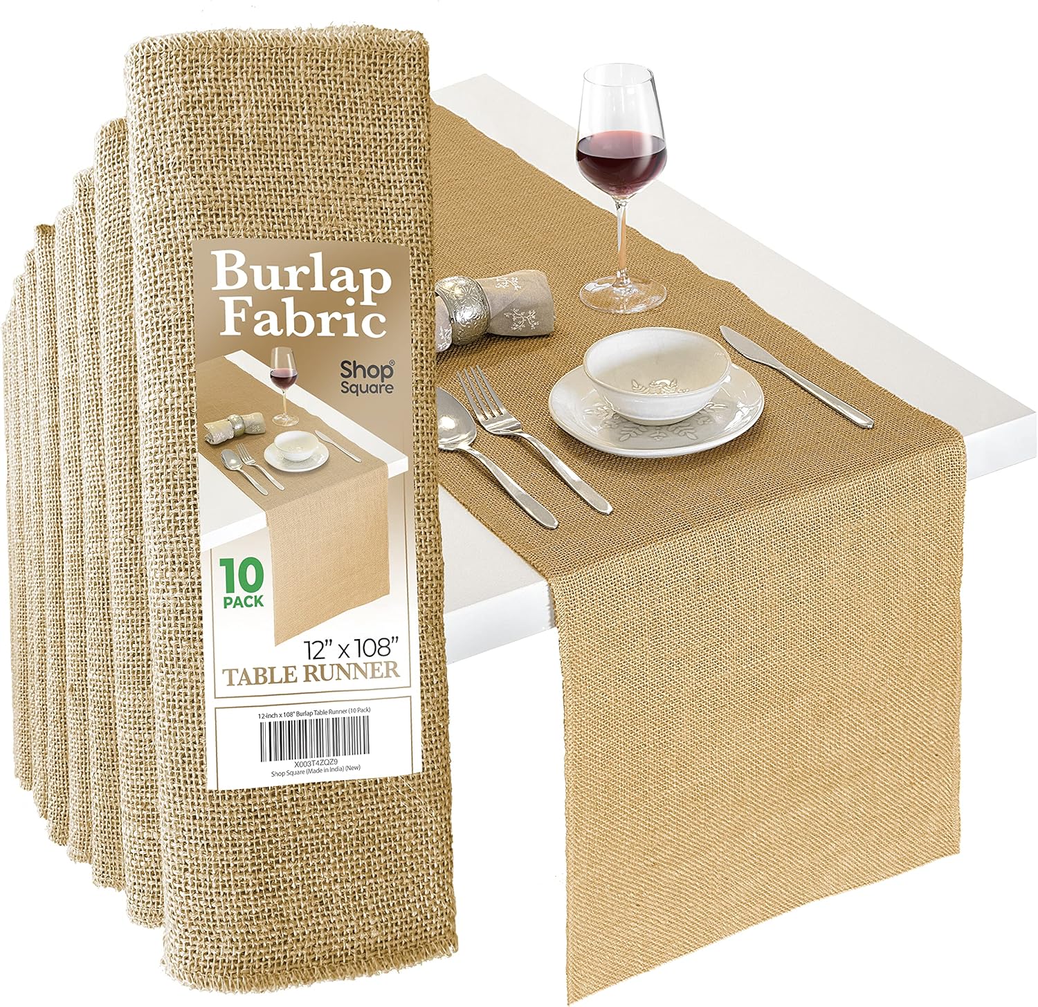 Burlap Table Runners, 12 x 108 Inch - 10 Pack Outdoor Table Runners, Rustic Burl...