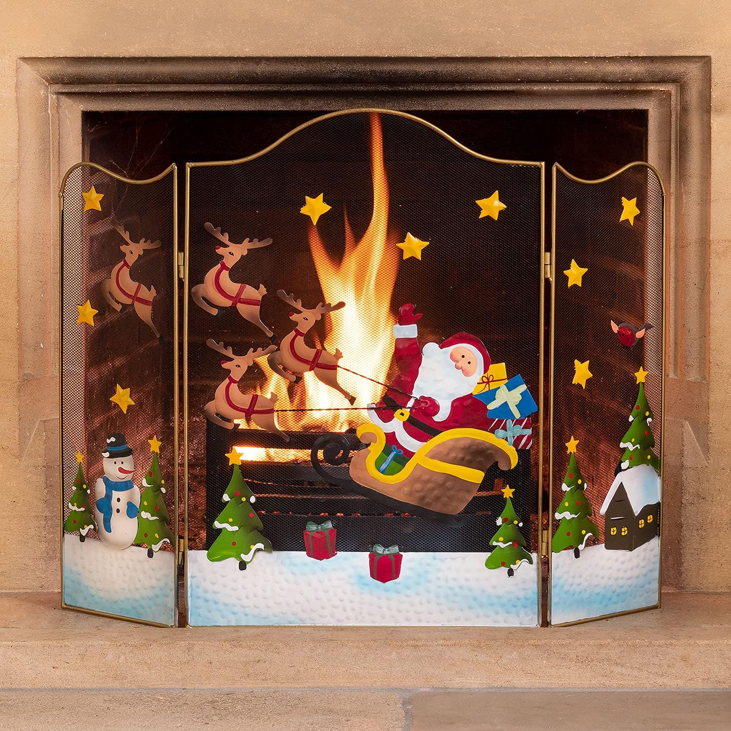 CHRISTOW Christmas Fireguard, Special Large Fireplace Screen, Unique Arched Meta...