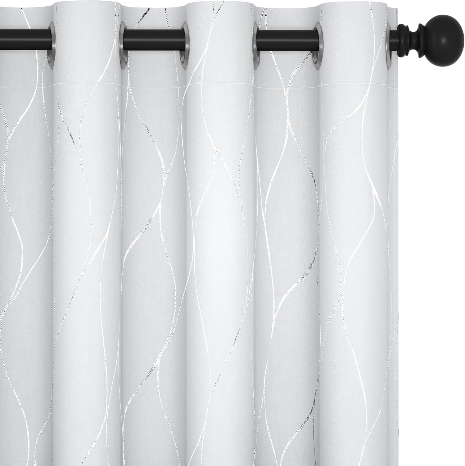 Deconovo Blackout Curtains, Decorative Silver Foil Print Room Darkening Curtain...