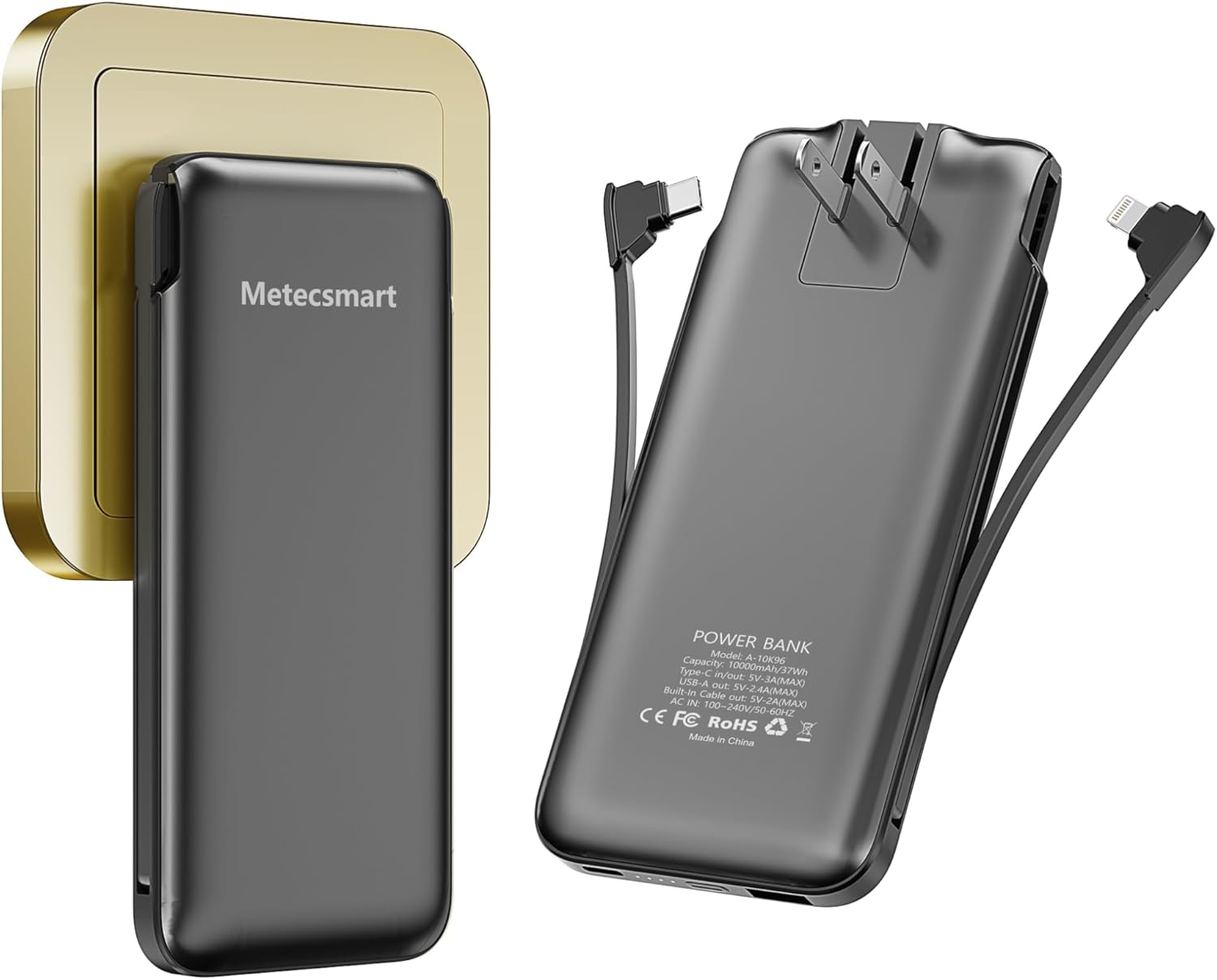 Portable Charger, Special Power Bank with Built in Cable and AC Wall Plug, High-...
