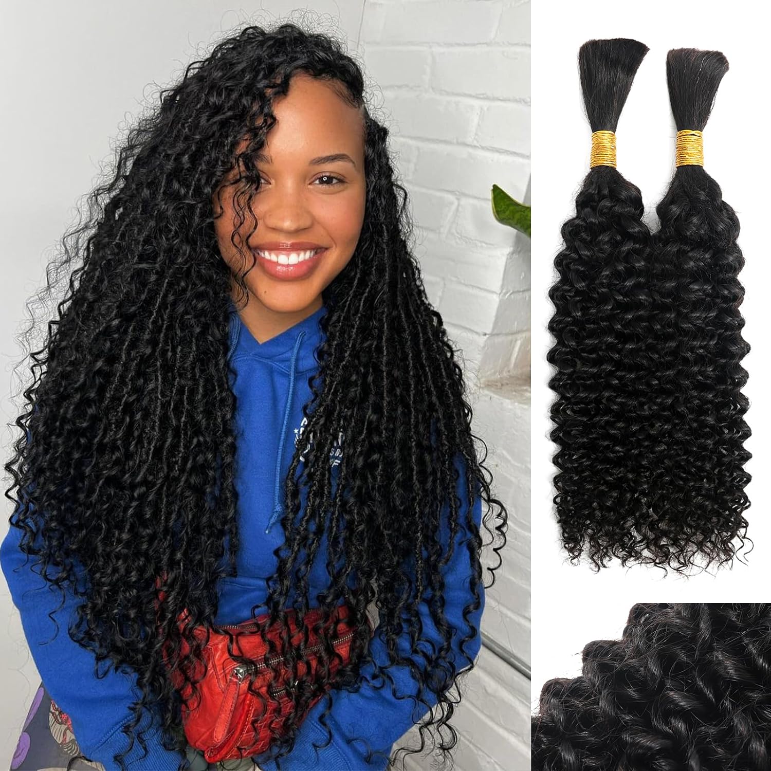 100 Percent Human Braiding Hair For Boho Braids Curly Human Hair Braiding Hair F...