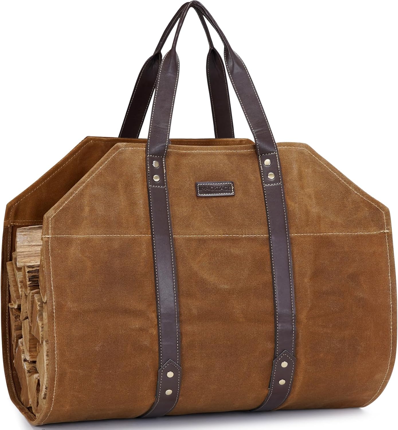 Canvas Firewood Log Carrier Bag, Special Durable Wood Tote for Fireplace Stove A...