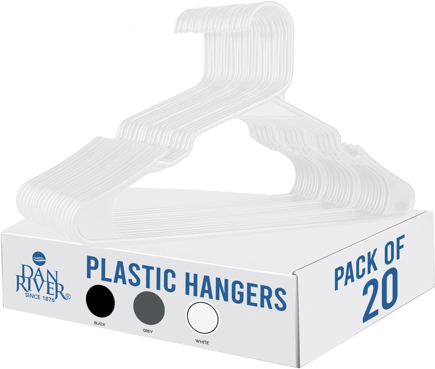DAN RIVER 20-Pack Plastic Clothes Hangers – Heavy Duty Space Saving Closet Hange...