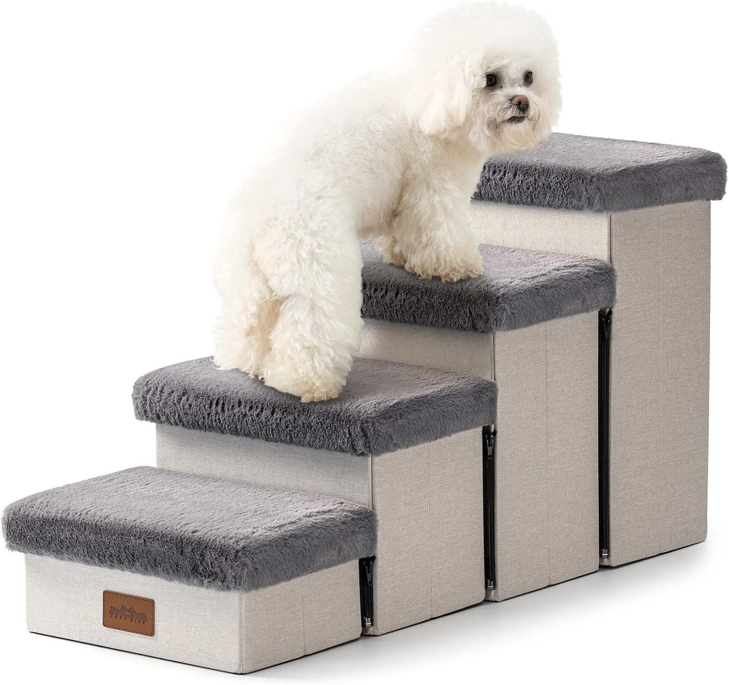 Dog Stair for Small Dogs with Storage, 17.7" H Foldable Pet Step with Soft Leakp...