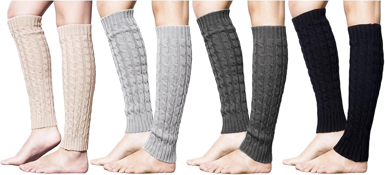 Loritta Women Knit Leg Warmers Winter Warm Long Boot Socks A1-4 Pairs(black+dark...