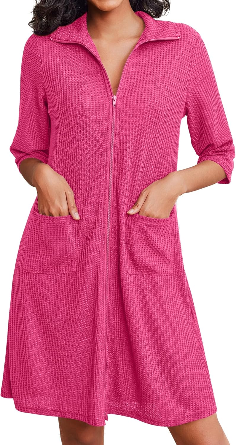 Ekouaer Zipper Robes, Special Women's Waffle Knit Bathrobes, Innovative Lightwei...