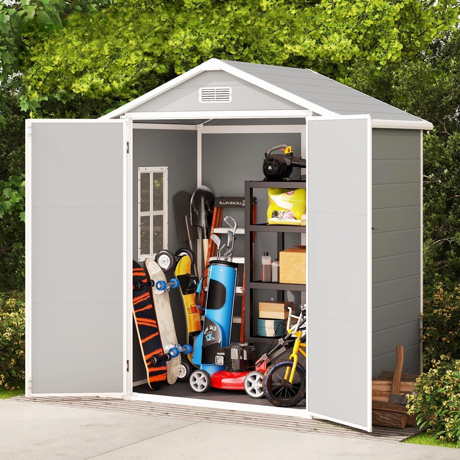 Gizoon 6x4.4 FT Plastic Outdoor Storage Shed, Resin Garden Tool Sheds & Outdoor...