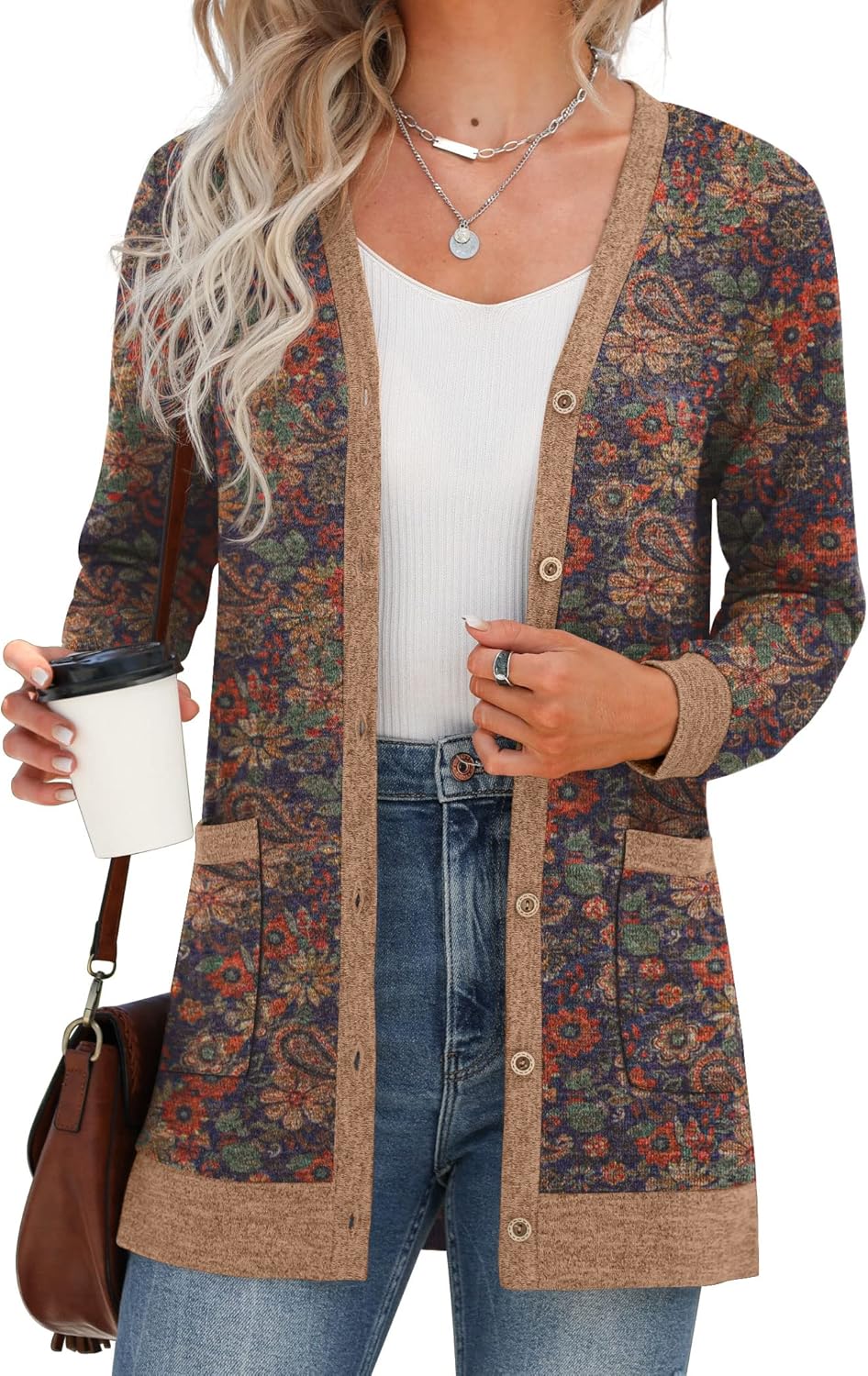 GRECERELLE Women's Long Sleeve Open Front Cardigan Button Down Ribbed Lightweigh...