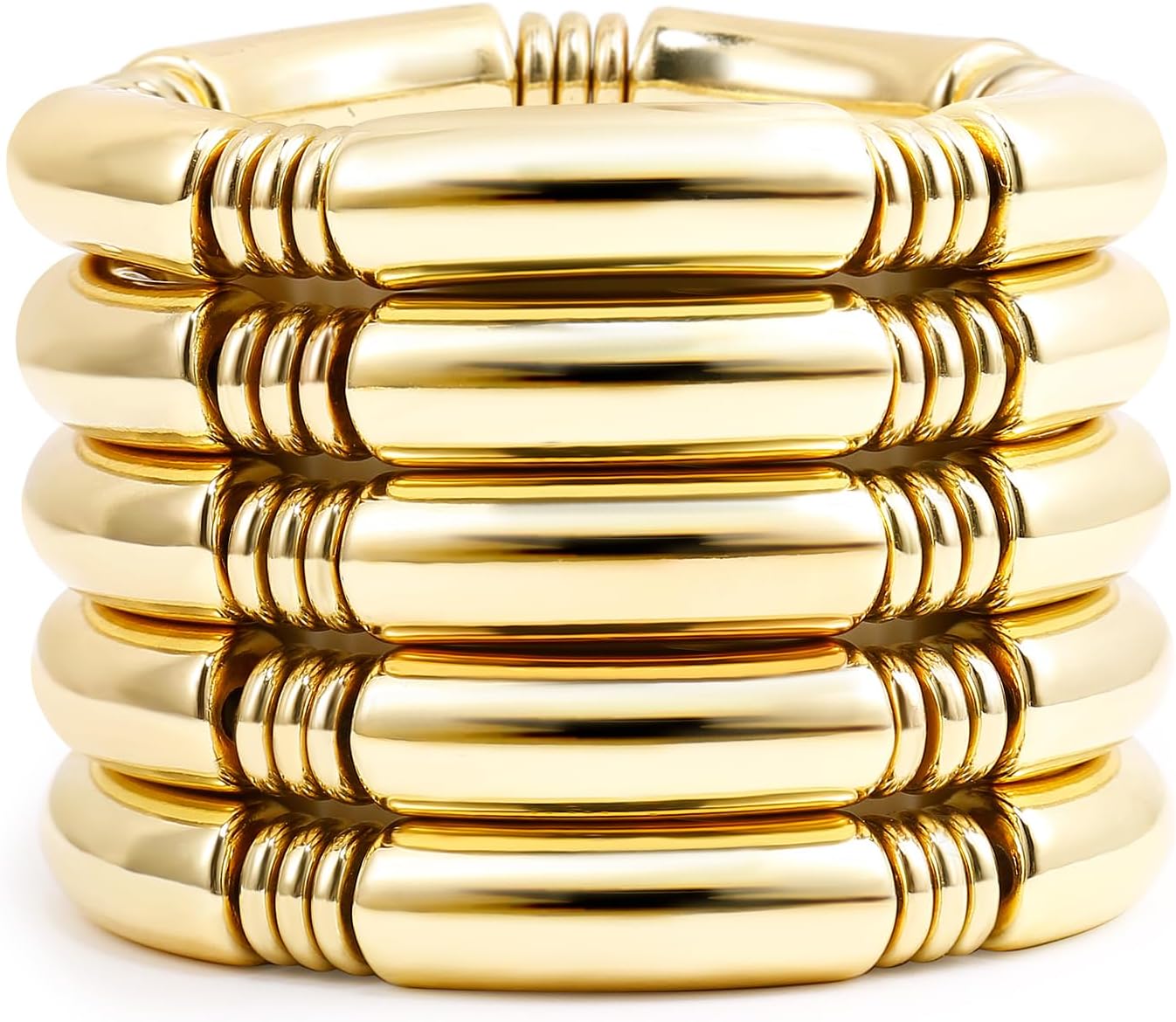 Gold Chunky Bangles Bracelets For Women 14k Gold Plated Stack Layered Curved Bam...