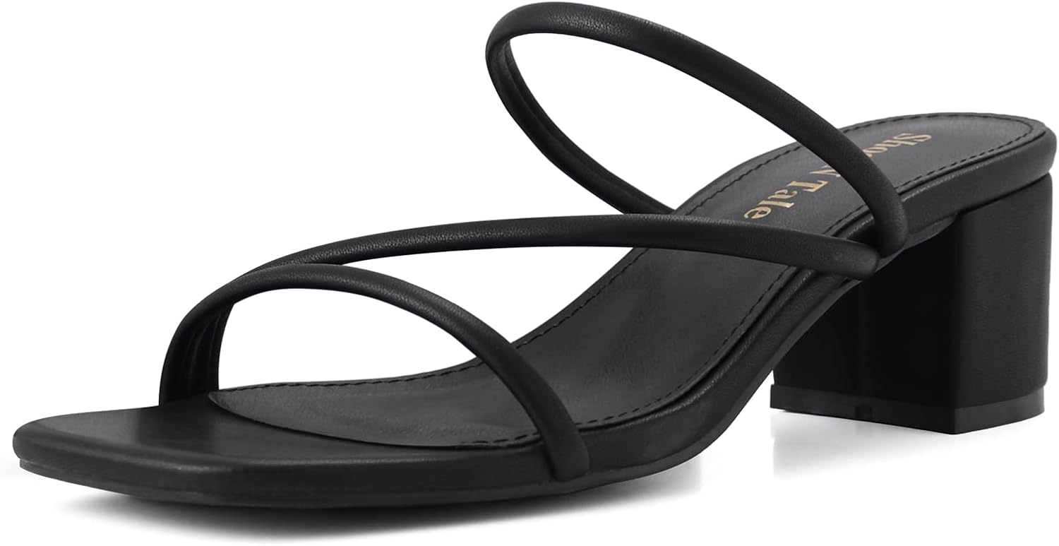 Shoe'N Tale Strappy Heels For Women Low Chunky Block Heel Heeled Sandals Square...